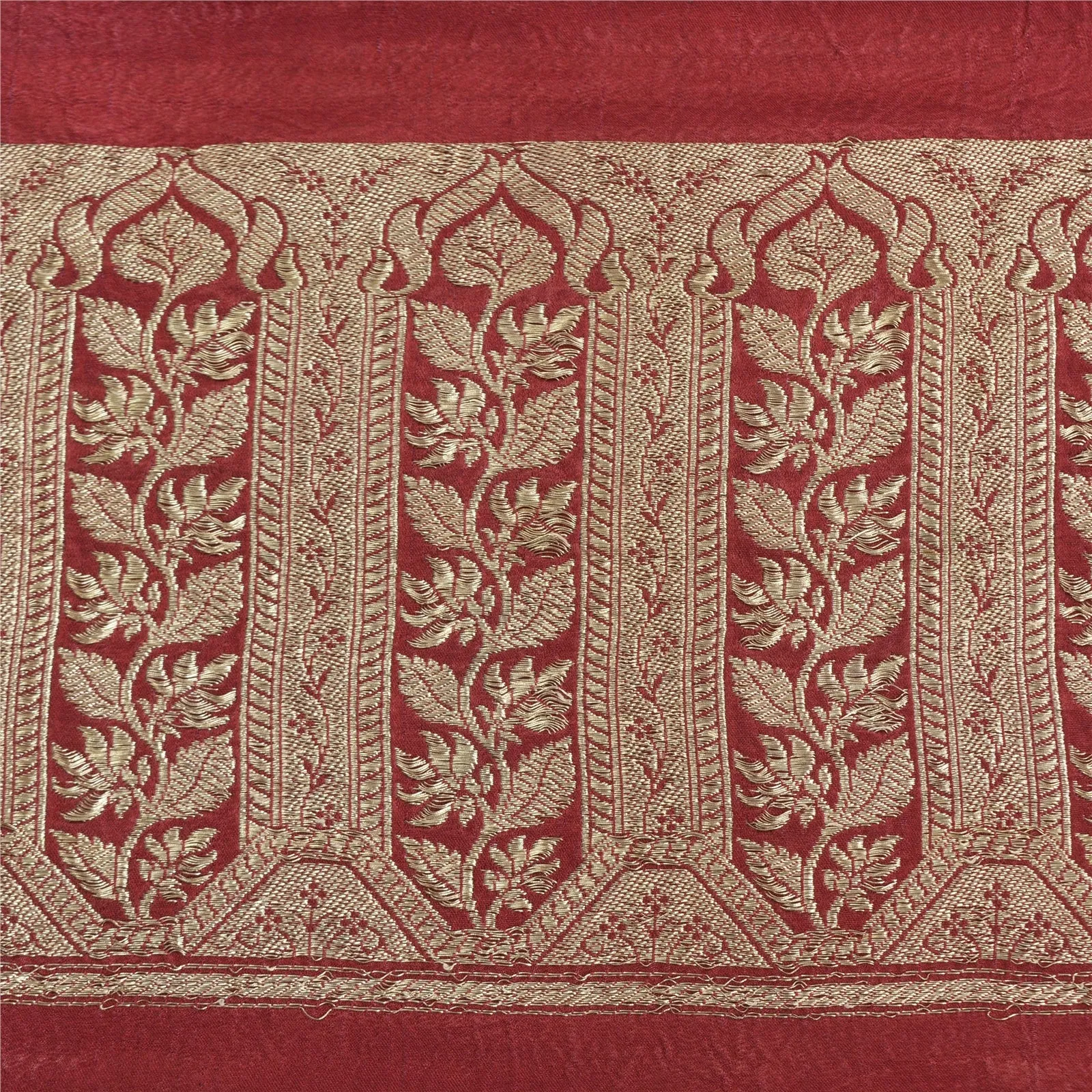 Sanskriti Vintage Dark Red Sarees Pure Satin Silk Brocade/Banarasi Sari Fabric