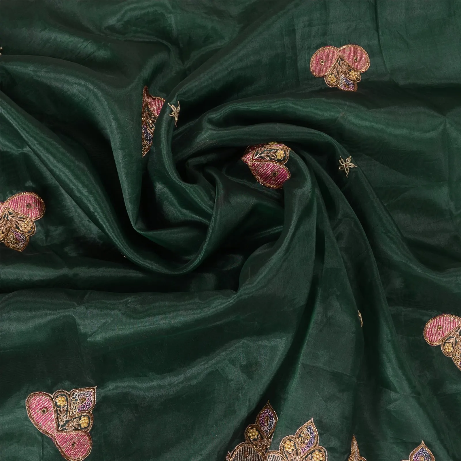 Sanskriti Vintage Green Sarees Art Silk Hand Beaded Premium Sari Craft Fabric