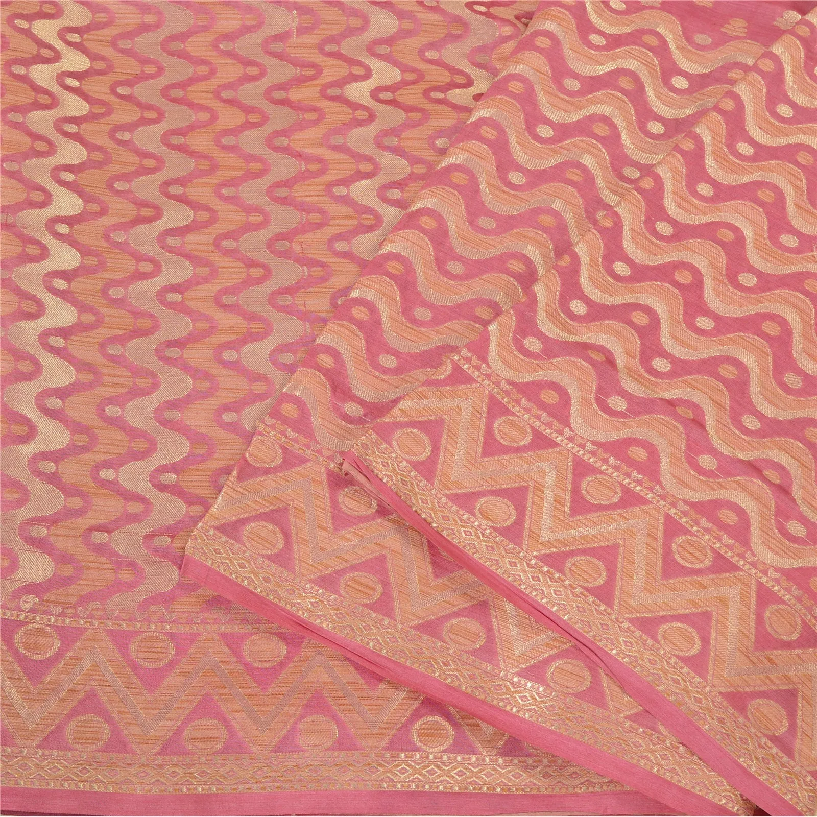 Sanskriti Vintage Pink Sarees 100% Pure Silk Woven Premium Sari Craft Fabric