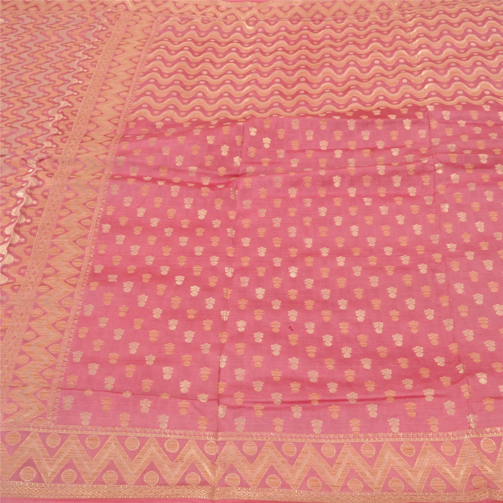 Sanskriti Vintage Pink Sarees 100% Pure Silk Woven Premium Sari Craft Fabric