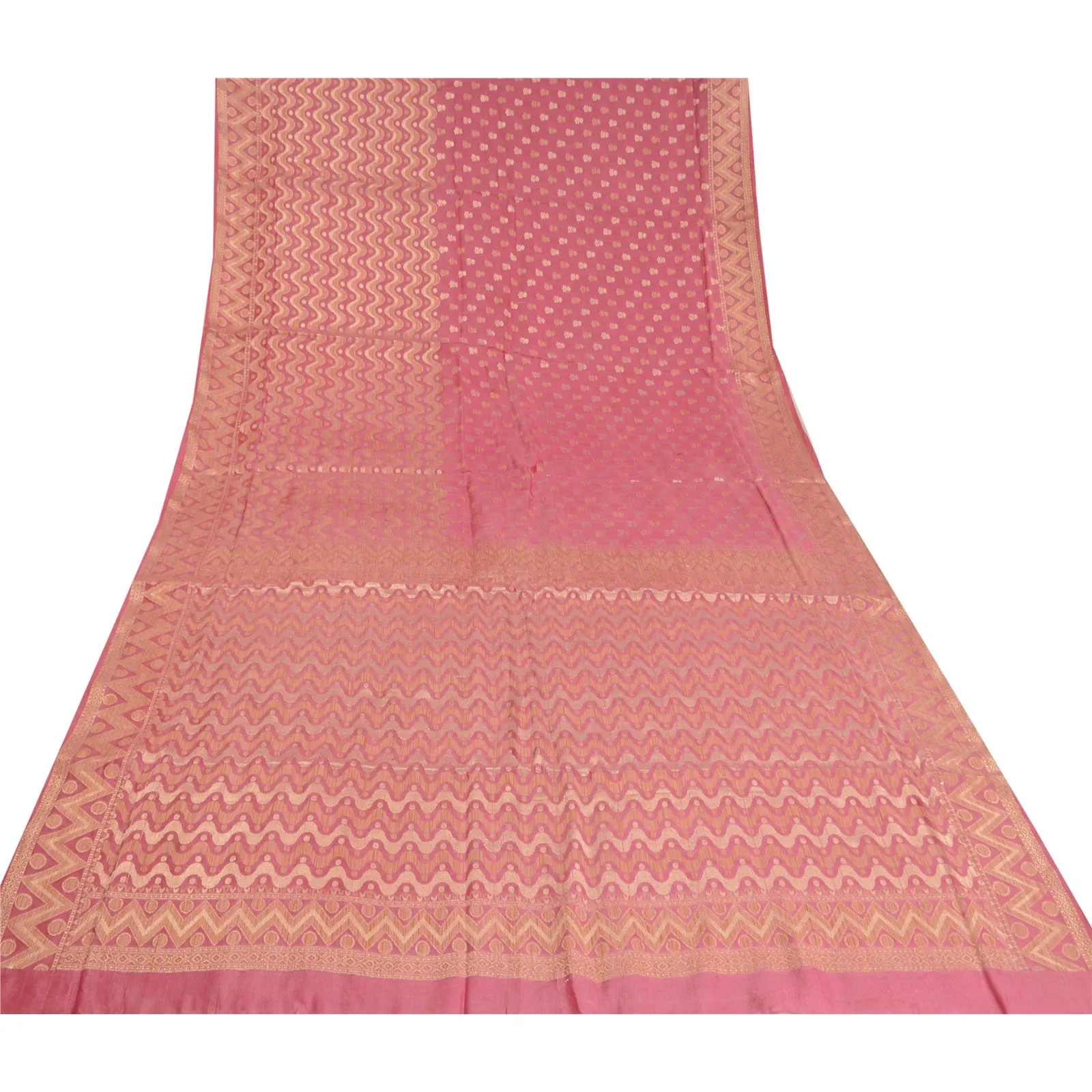 Sanskriti Vintage Pink Sarees 100% Pure Silk Woven Premium Sari Craft Fabric