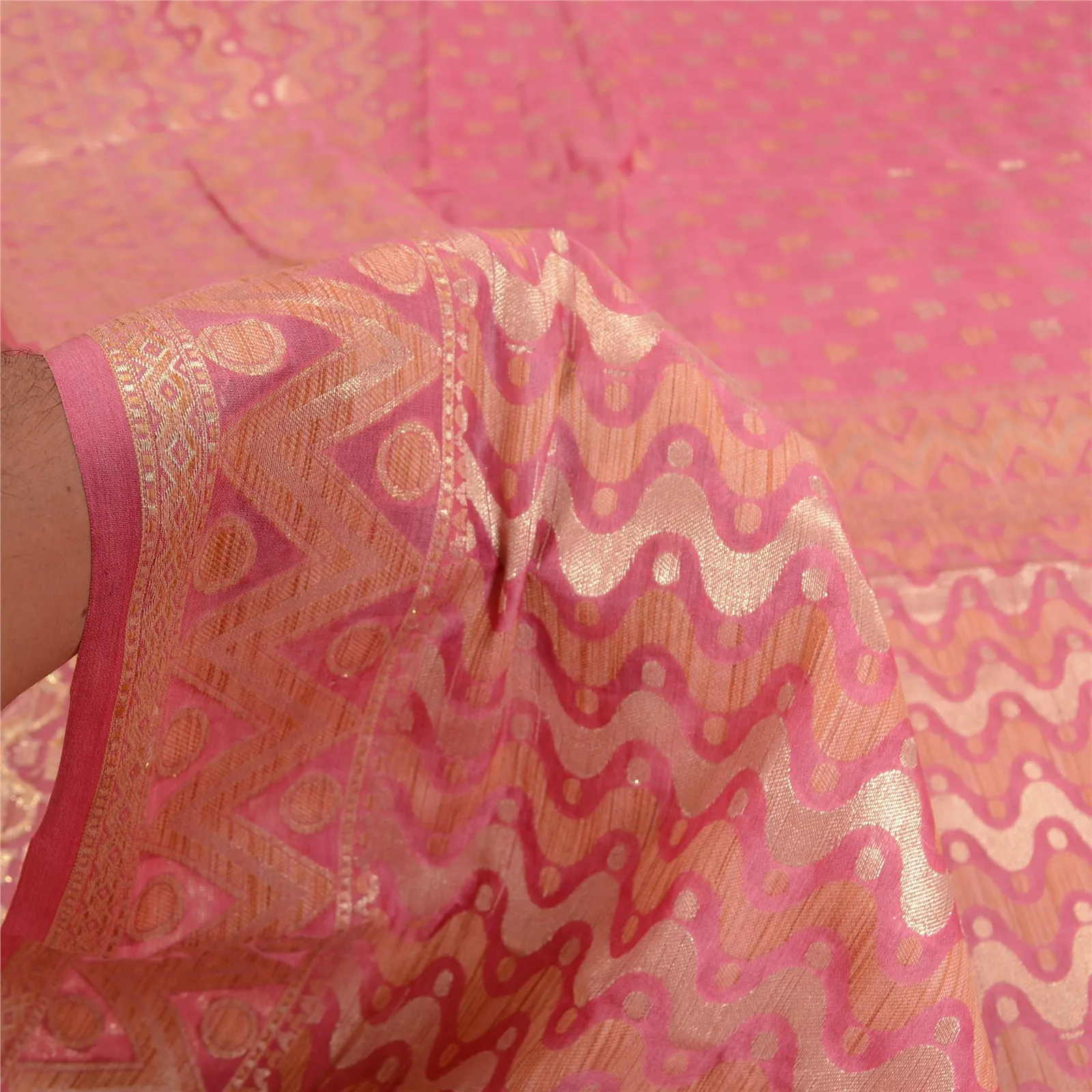 Sanskriti Vintage Pink Sarees 100% Pure Silk Woven Premium Sari Craft Fabric