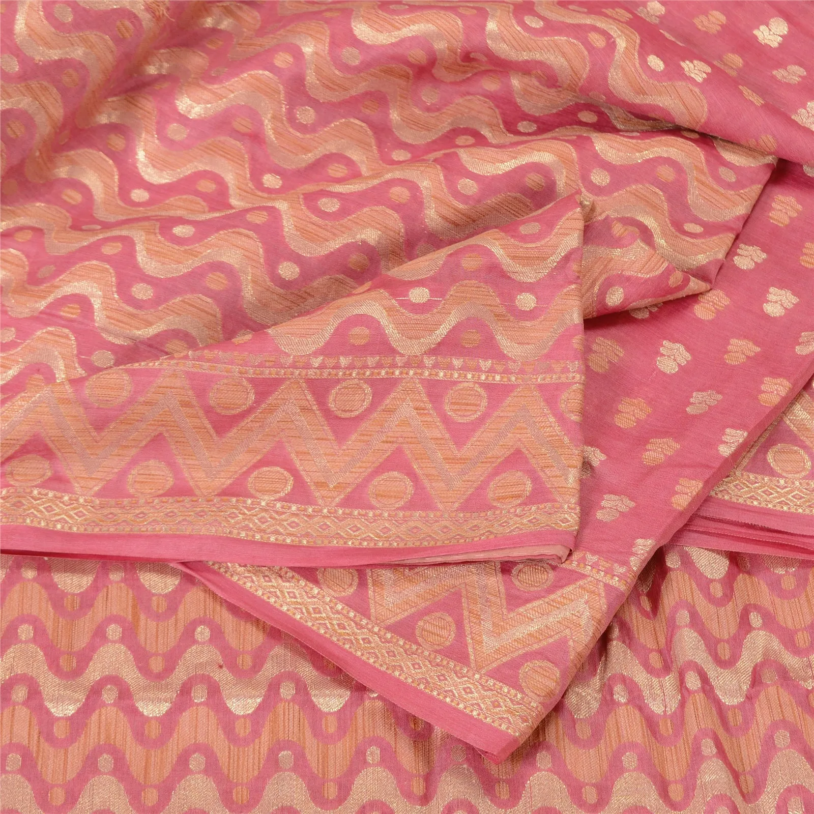 Sanskriti Vintage Pink Sarees 100% Pure Silk Woven Premium Sari Craft Fabric