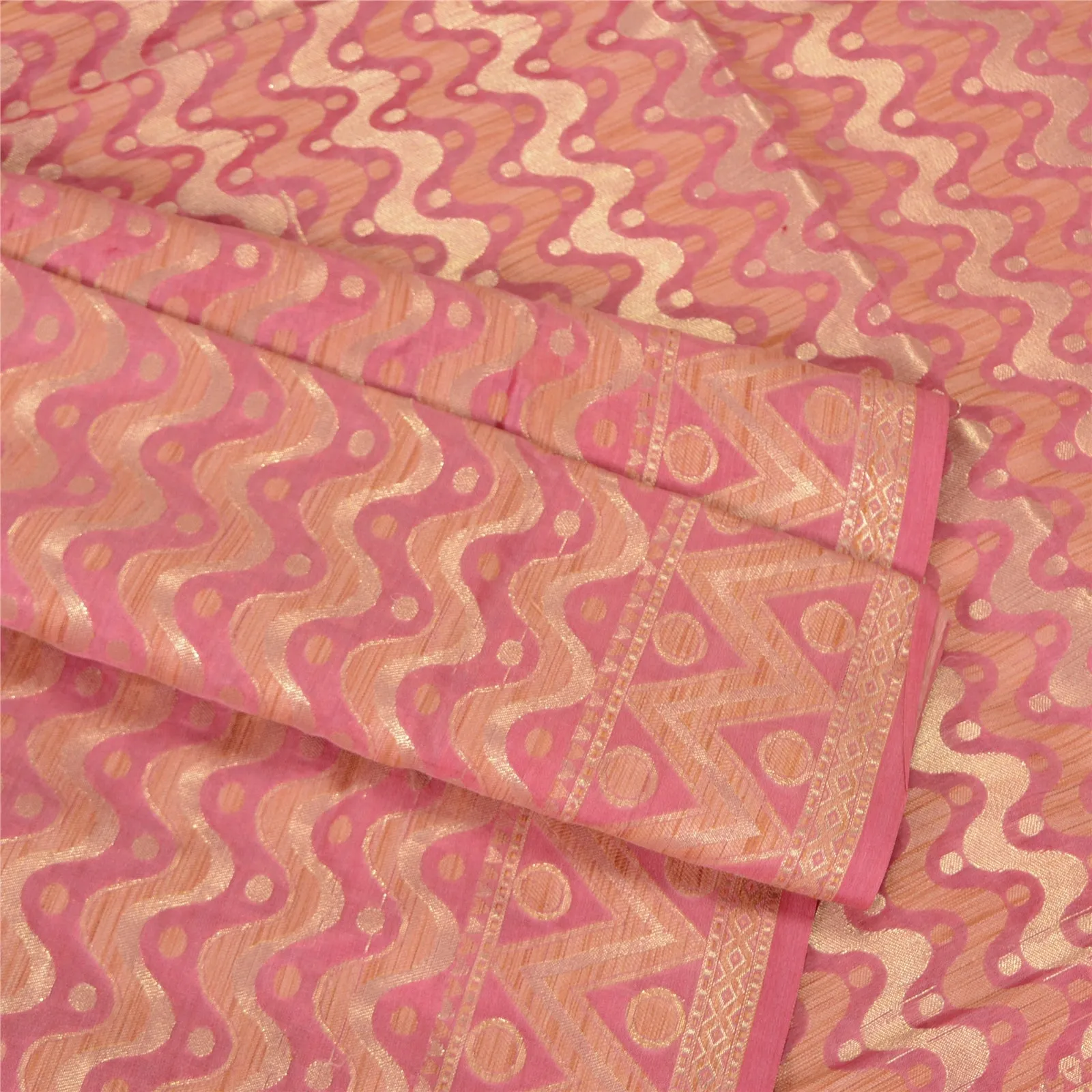 Sanskriti Vintage Pink Sarees 100% Pure Silk Woven Premium Sari Craft Fabric