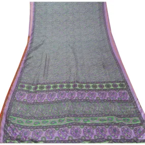 Sanskriti Vintage Purple Sarees Art Silk Printed Sari Decor 5 Yard Craft Fabric