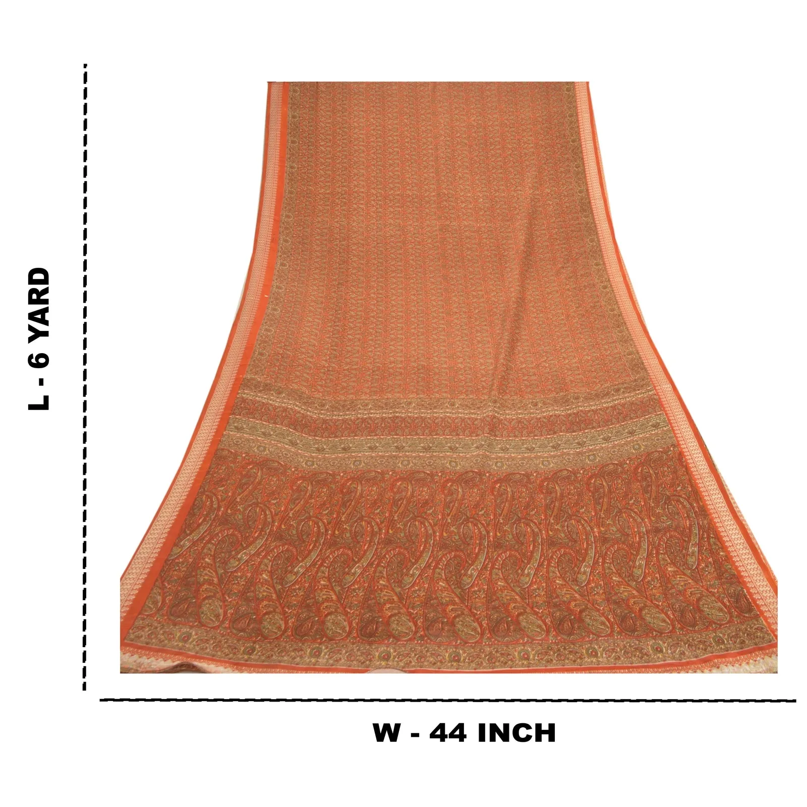 Sanskriti Vintage Rusty Orange Sarees Moss Crepe Printed Sari 5YD Craft Fabric