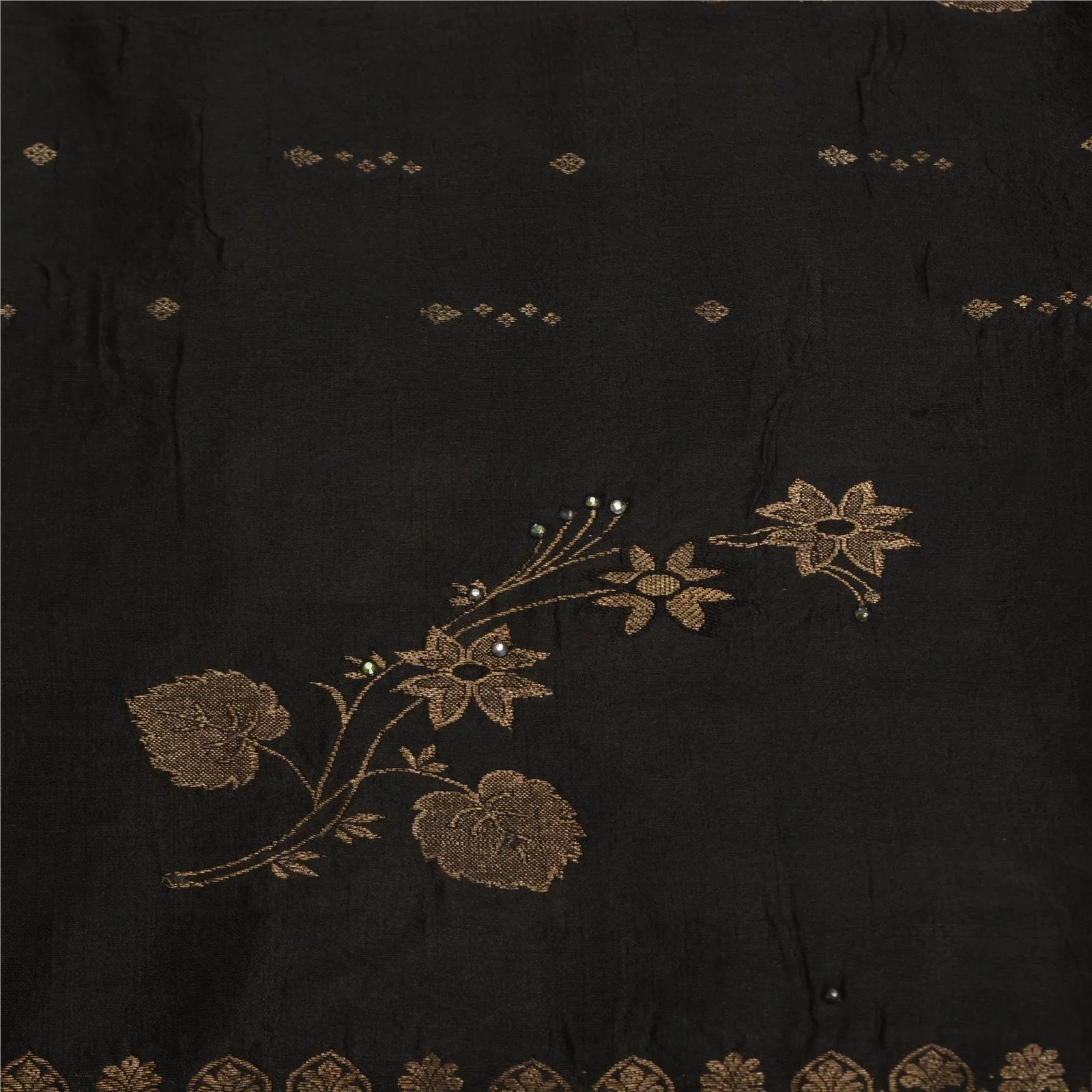 Sanskriti Vintage Sarees 100% Pure Silk Black Woven Brocade/Banarasi Sari Fabric