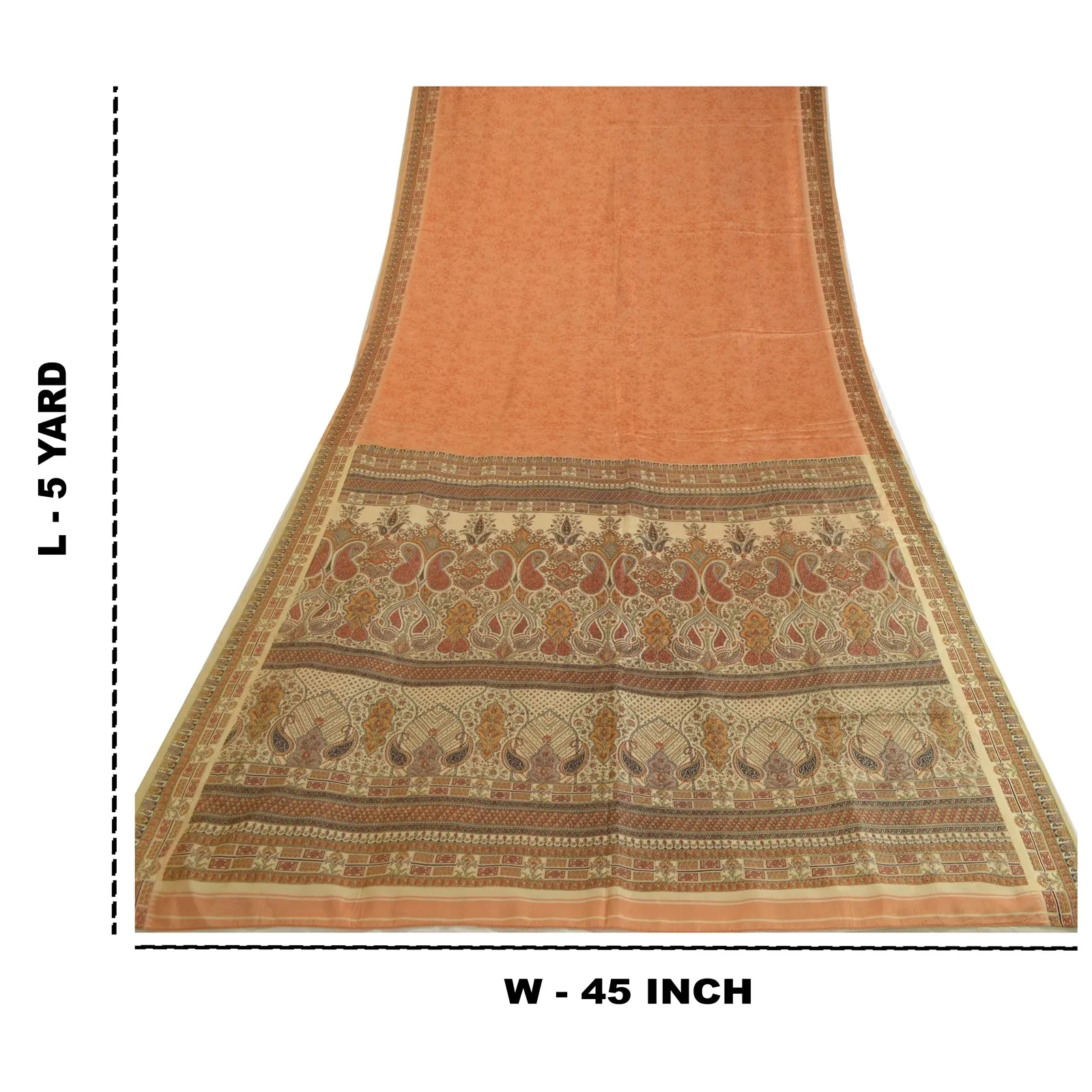 Sanskriti Vintage Sarees Dark-Peach 100% Pure Silk Printed Sari Craft Fabric