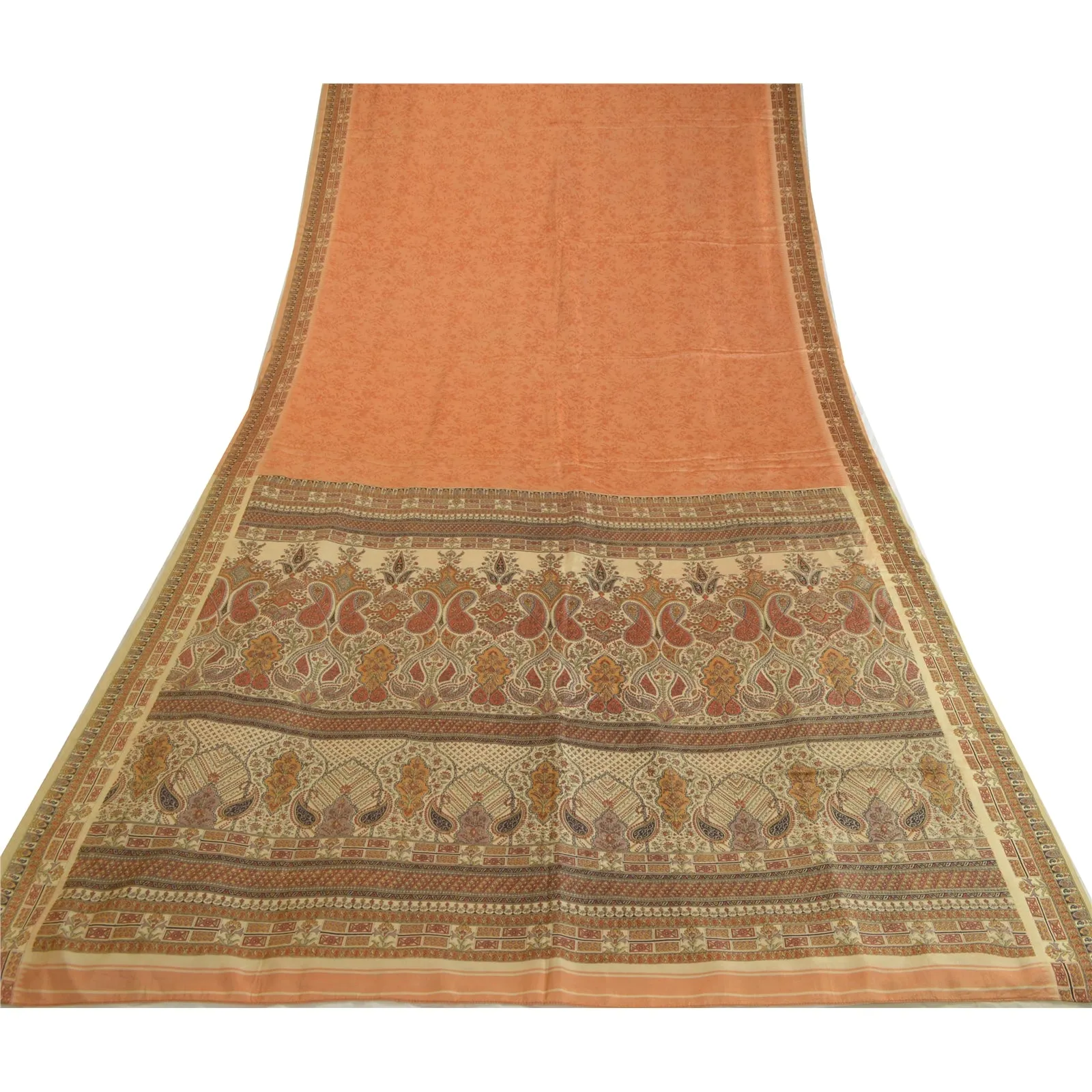 Sanskriti Vintage Sarees Dark-Peach 100% Pure Silk Printed Sari Craft Fabric