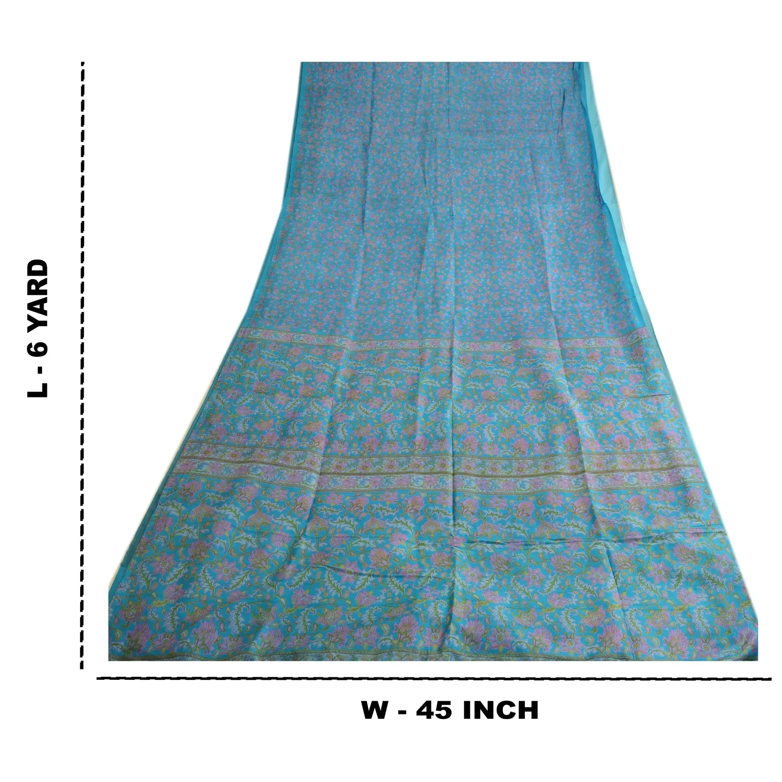 Sanskriti Vintage Sarees From India Blue Printed Pure Silk Sari 5yd Craft Fabric