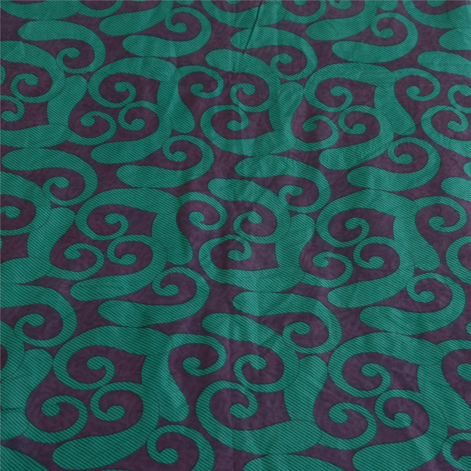 Sanskriti Vintage Sarees Green/Purple Pure Silk Printed Sari Soft Craft Fabric