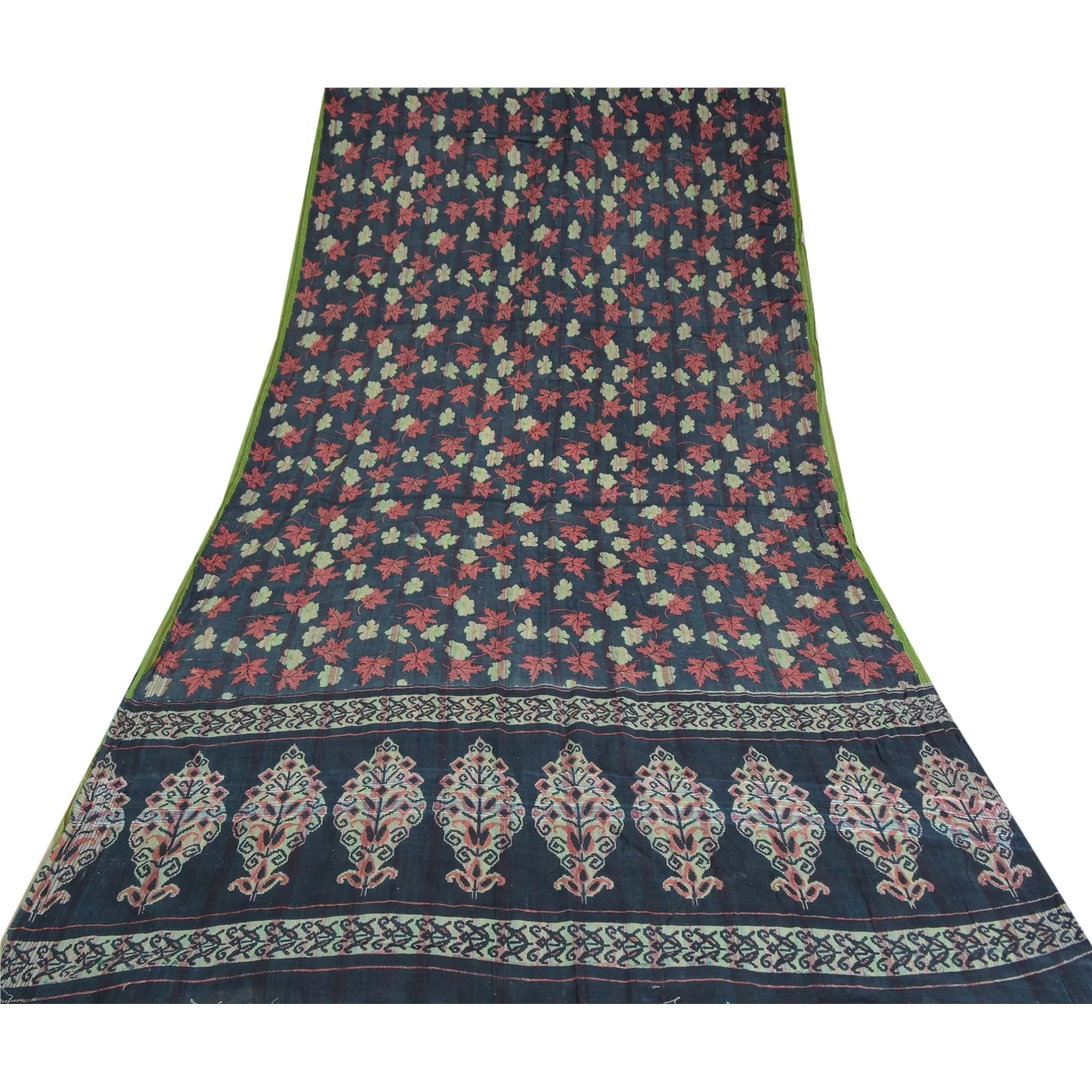 Sanskriti Vintage Sarees Indian Blue Pure Cotton Printed Sari 5yd Craft Fabric