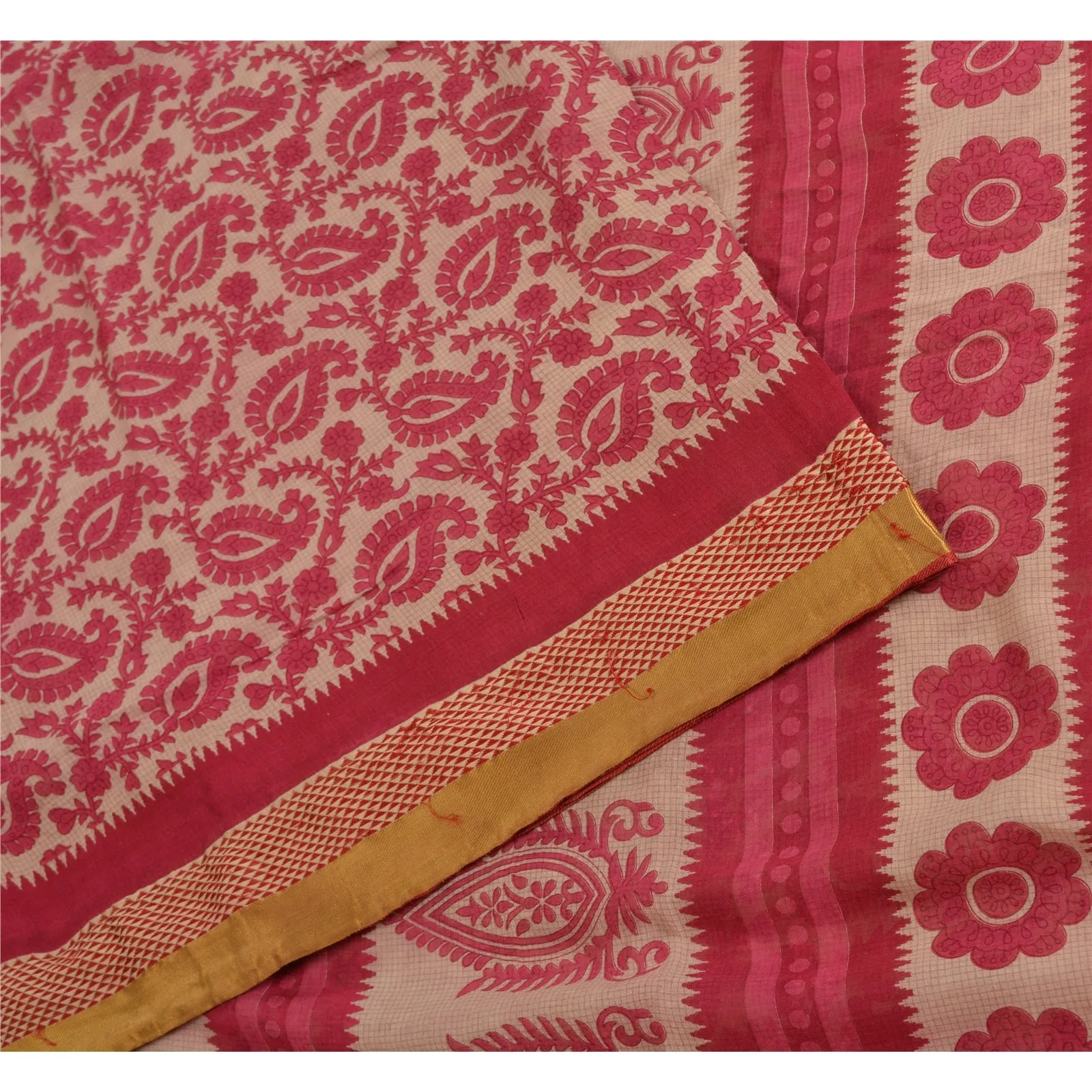 Sanskriti Vintage Sarees Indian Pink 100% Pure Cotton Printed Sari Craft Fabric