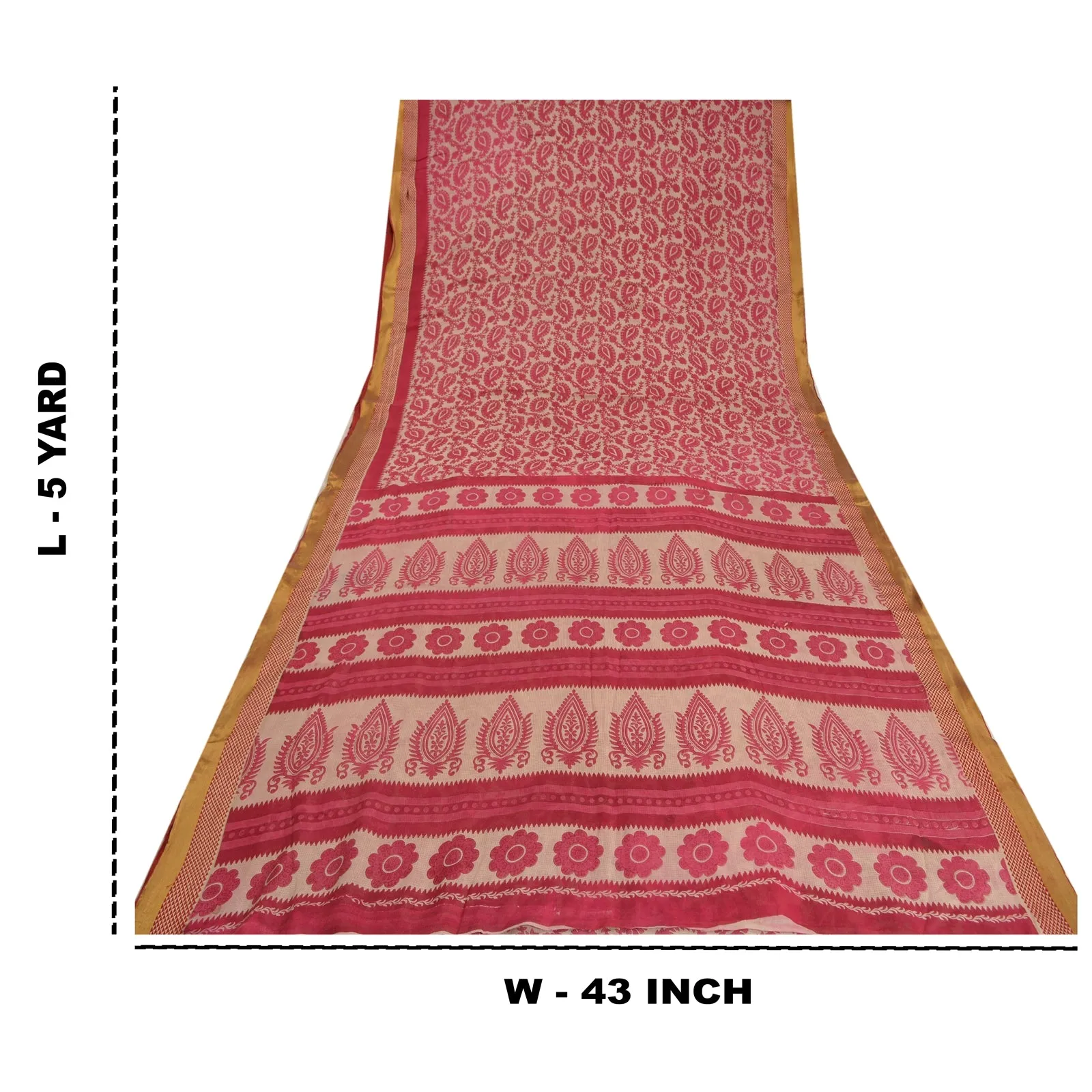 Sanskriti Vintage Sarees Indian Pink 100% Pure Cotton Printed Sari Craft Fabric