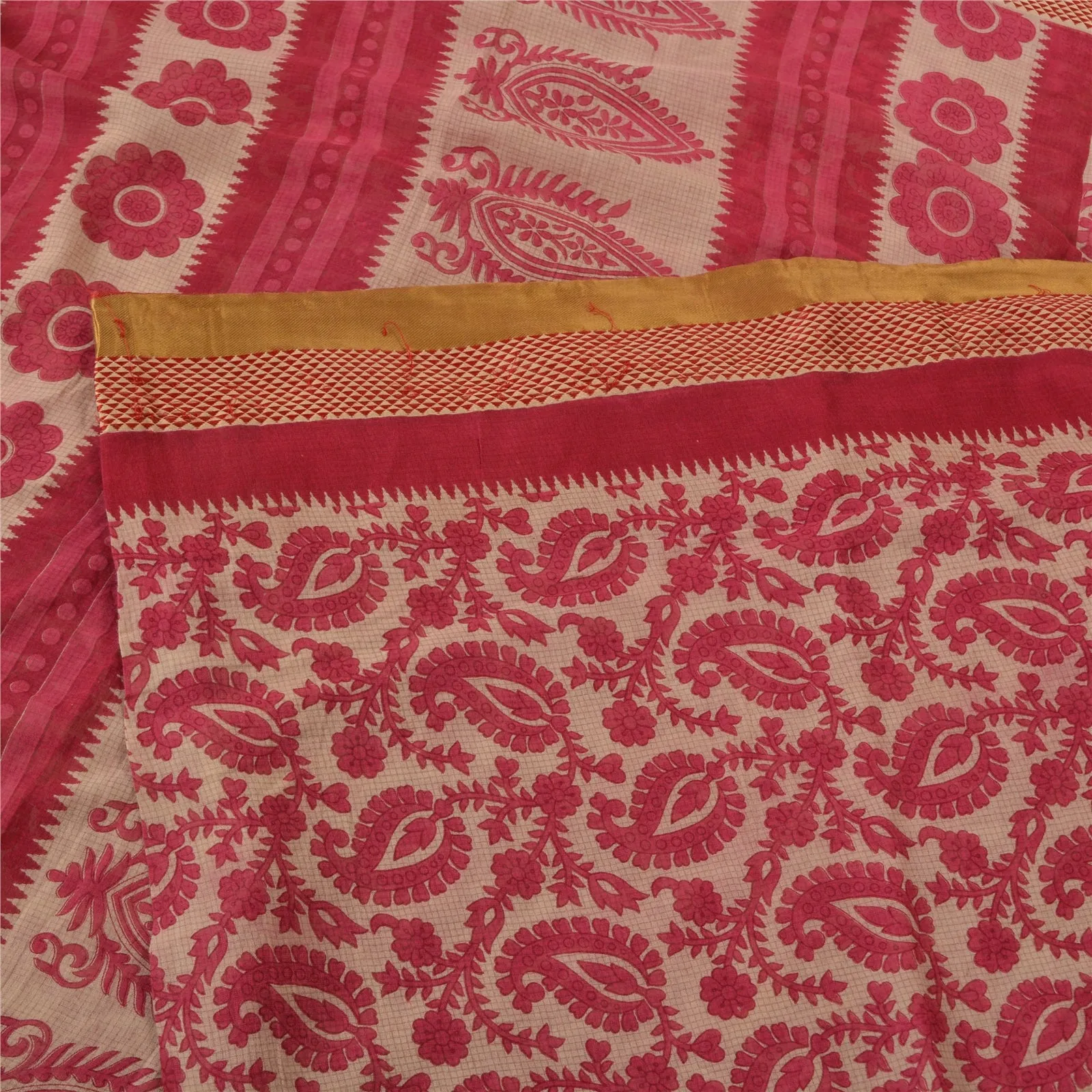 Sanskriti Vintage Sarees Indian Pink 100% Pure Cotton Printed Sari Craft Fabric