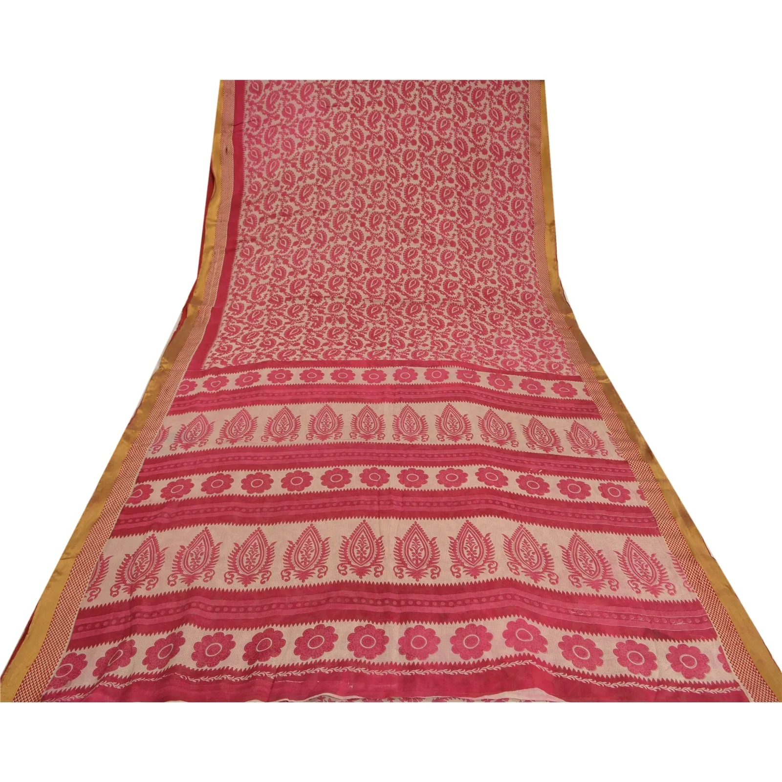 Sanskriti Vintage Sarees Indian Pink 100% Pure Cotton Printed Sari Craft Fabric