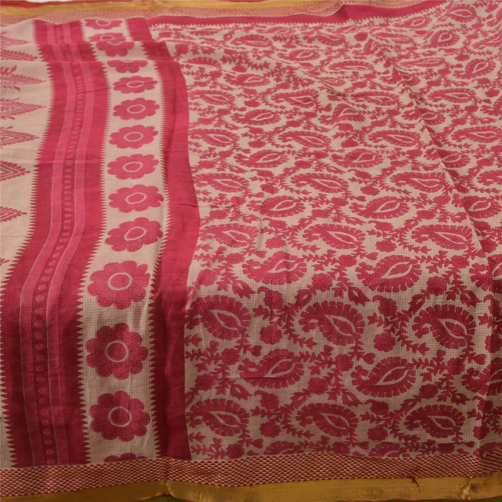 Sanskriti Vintage Sarees Indian Pink 100% Pure Cotton Printed Sari Craft Fabric