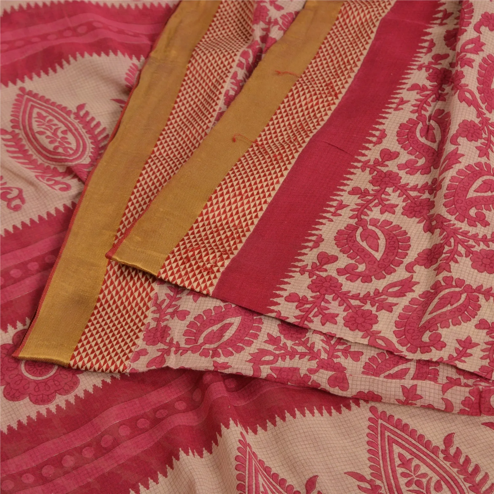 Sanskriti Vintage Sarees Indian Pink 100% Pure Cotton Printed Sari Craft Fabric