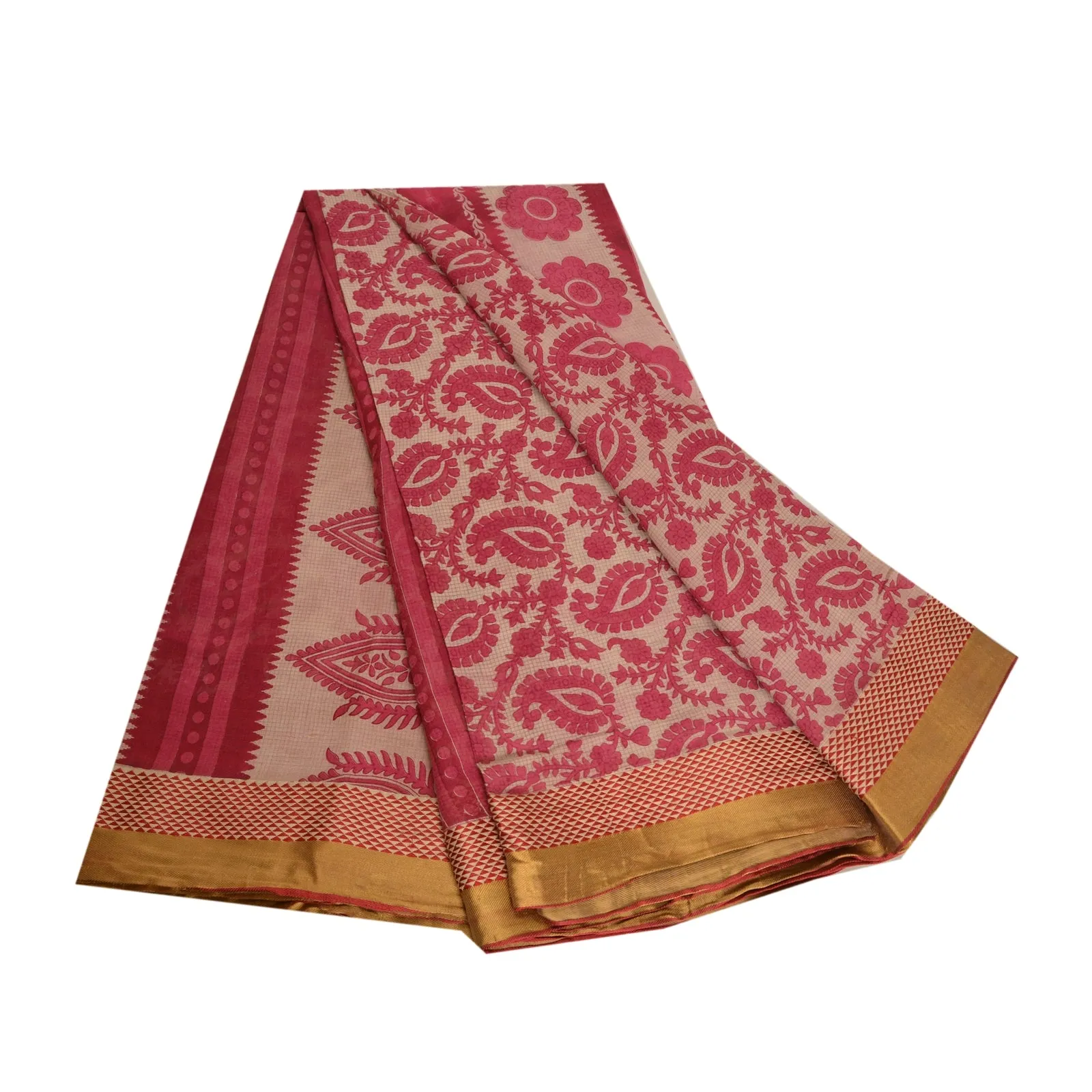 Sanskriti Vintage Sarees Indian Pink 100% Pure Cotton Printed Sari Craft Fabric