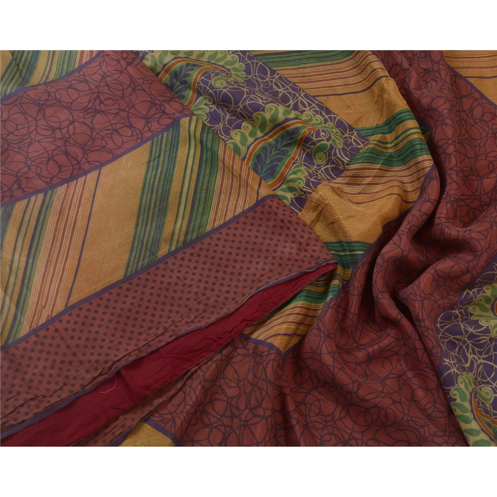 Sanskriti Vintage Sarees Multi 100% Pure Silk Sari Printed Soft 5yd Craft Fabric