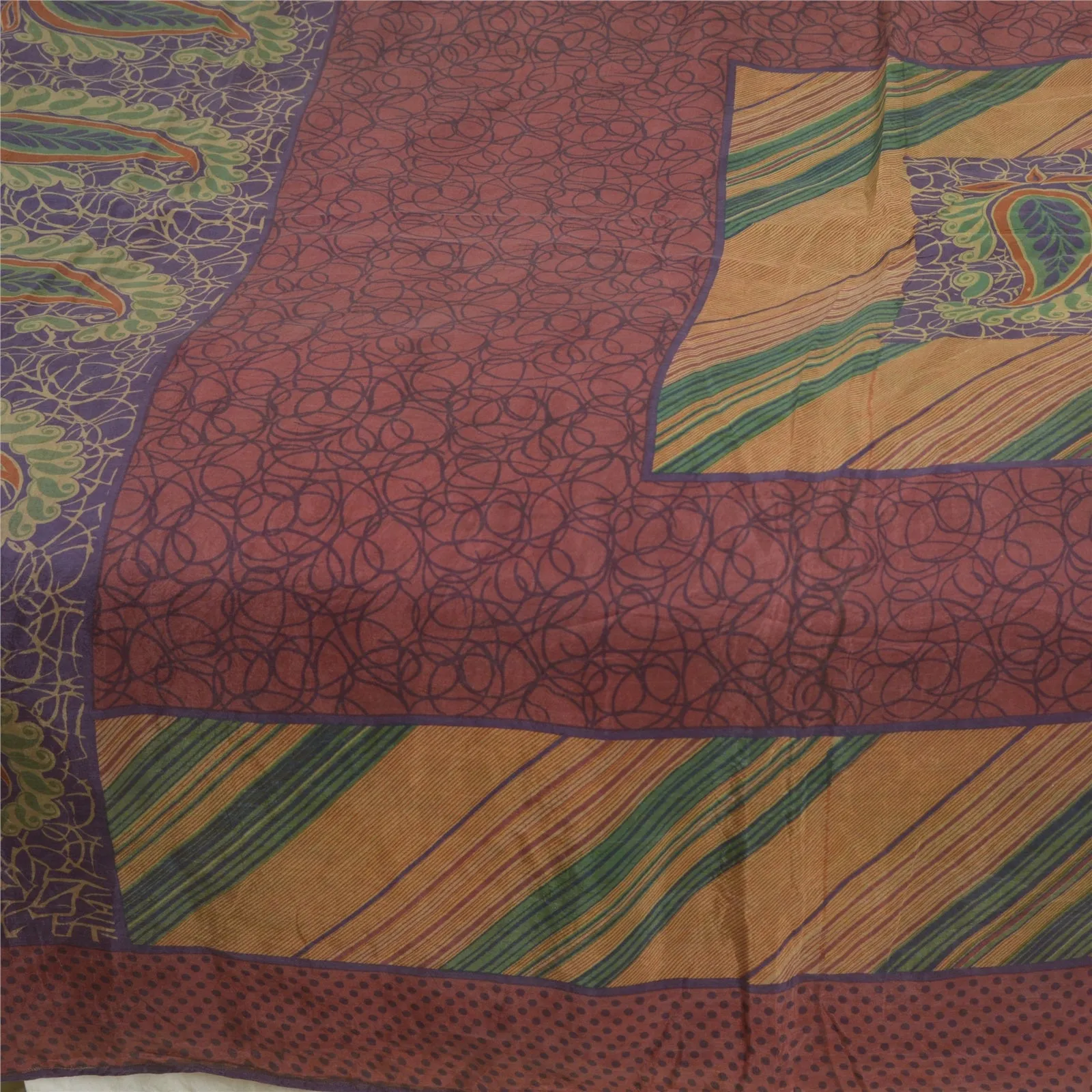 Sanskriti Vintage Sarees Multi 100% Pure Silk Sari Printed Soft 5yd Craft Fabric