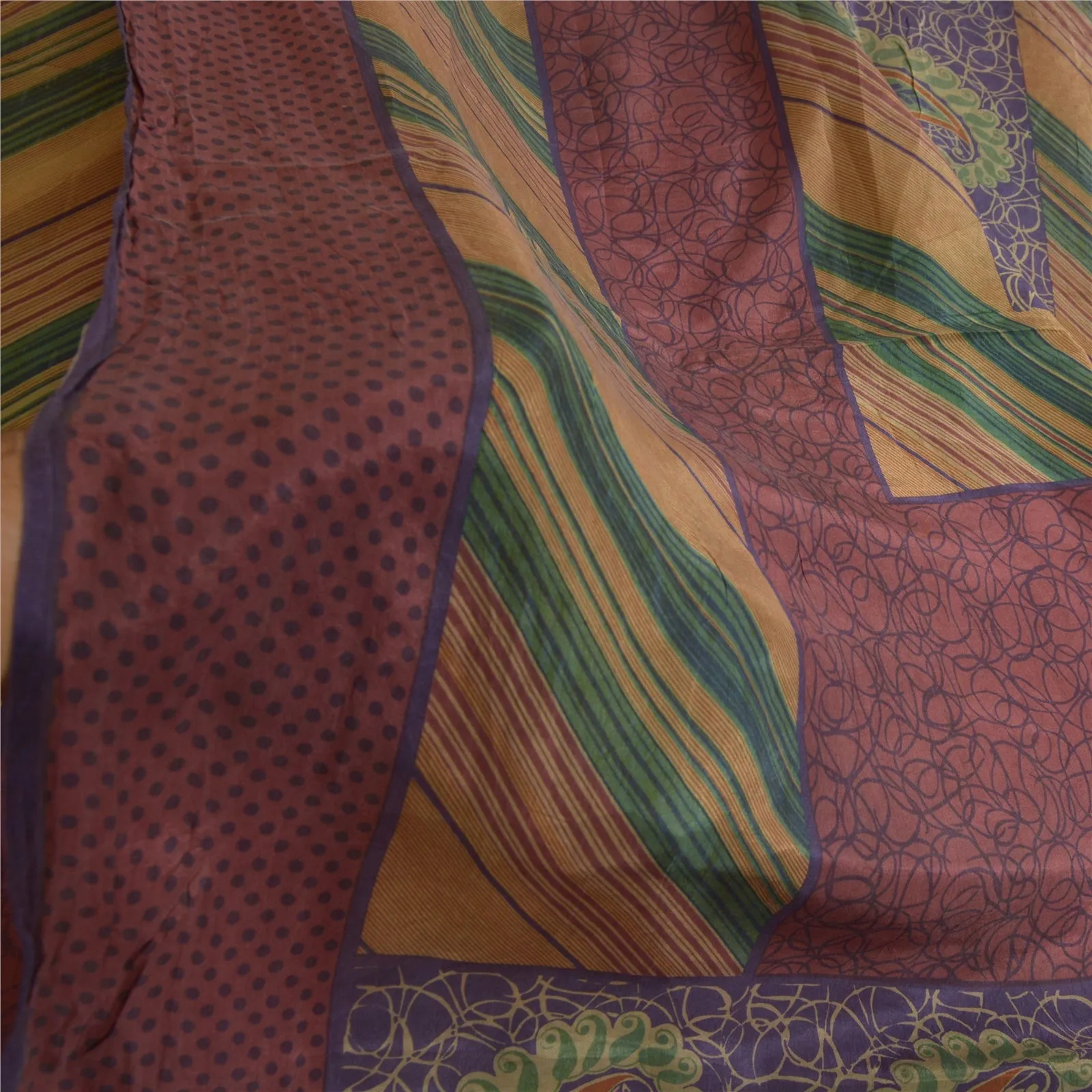 Sanskriti Vintage Sarees Multi 100% Pure Silk Sari Printed Soft 5yd Craft Fabric