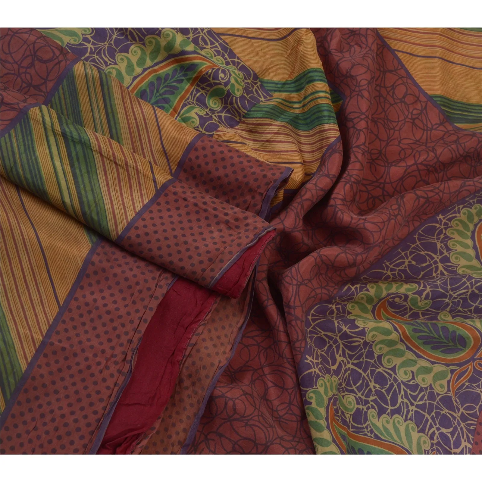 Sanskriti Vintage Sarees Multi 100% Pure Silk Sari Printed Soft 5yd Craft Fabric