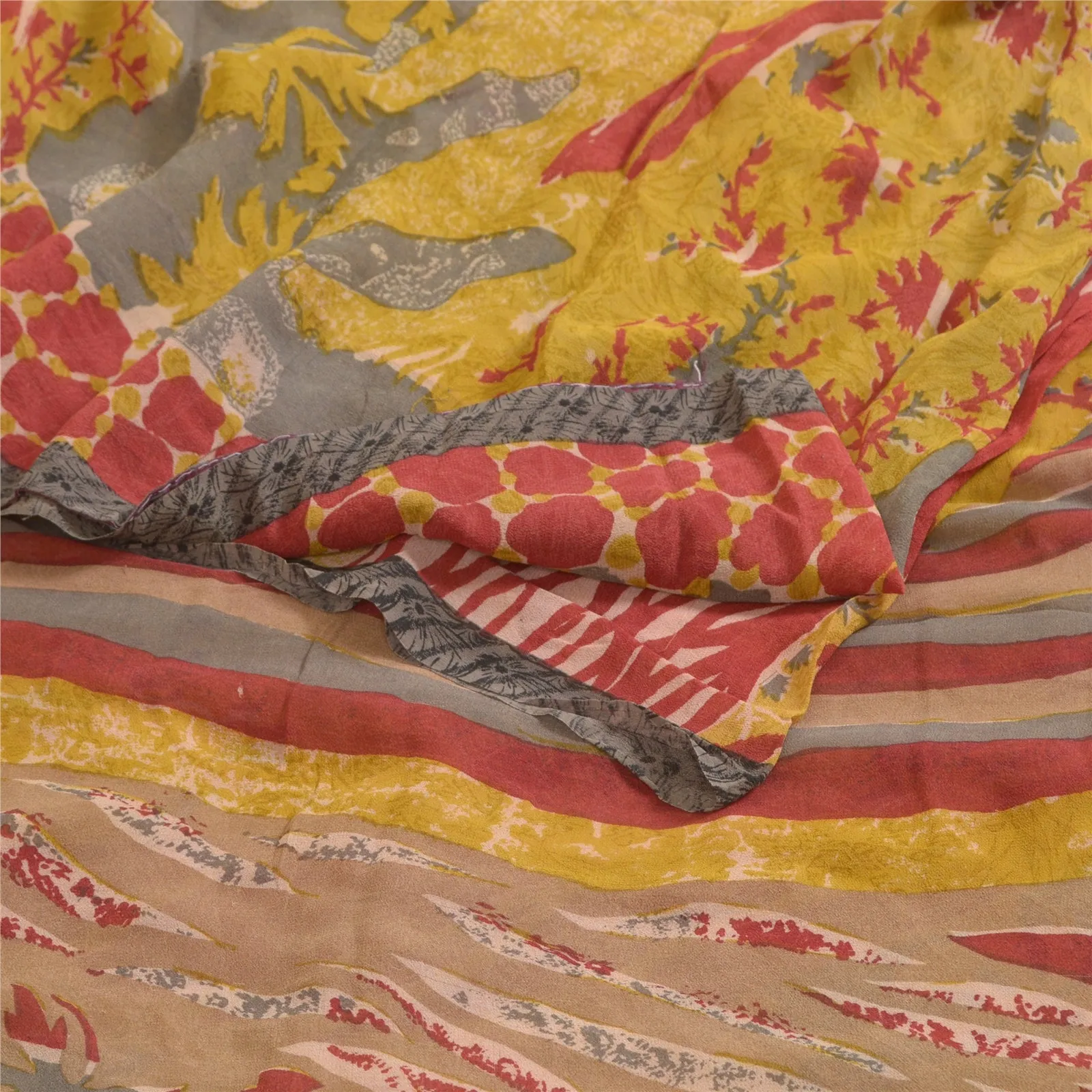 Sanskriti Vintage Sarees Multi Pure Georgette Silk Printed Sari 5yd Craft Fabric