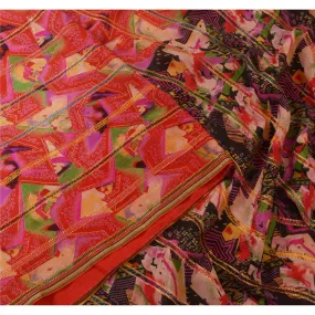 Sanskriti Vintage Sarees Multi Pure Silk Printed Golden Woven Sari Craft Fabric