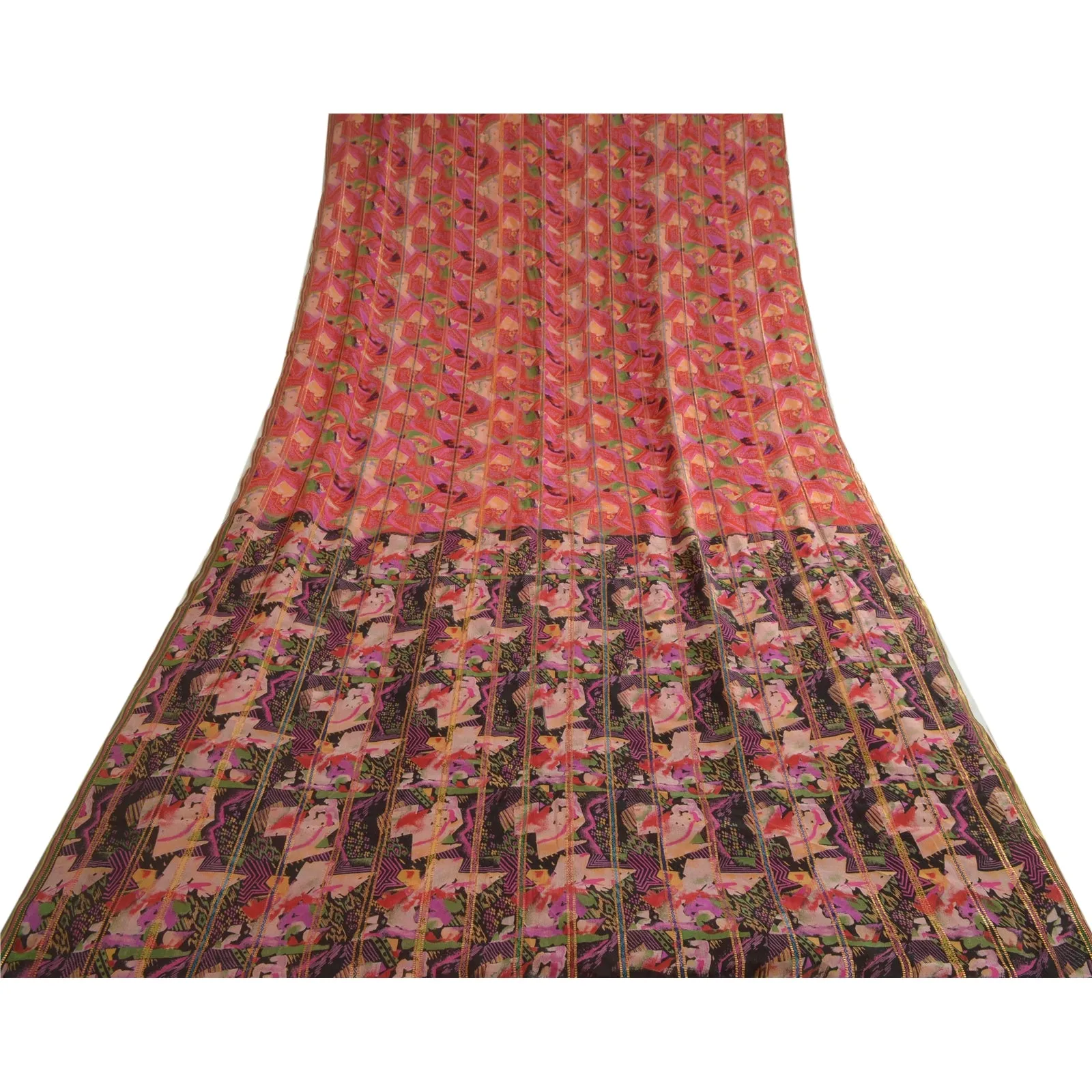 Sanskriti Vintage Sarees Multi Pure Silk Printed Golden Woven Sari Craft Fabric