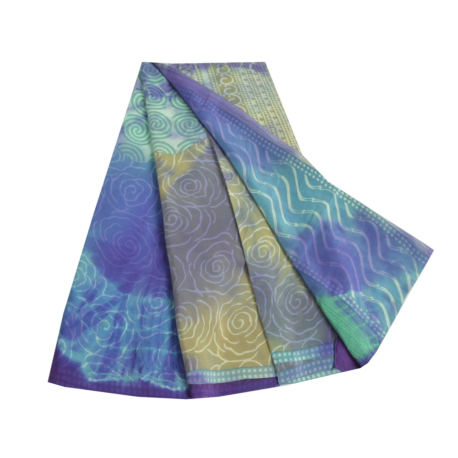 Sanskriti Vintage Sarees Multi Tie-Dye Pure Crepe Silk Printed Sari Craft Fabric