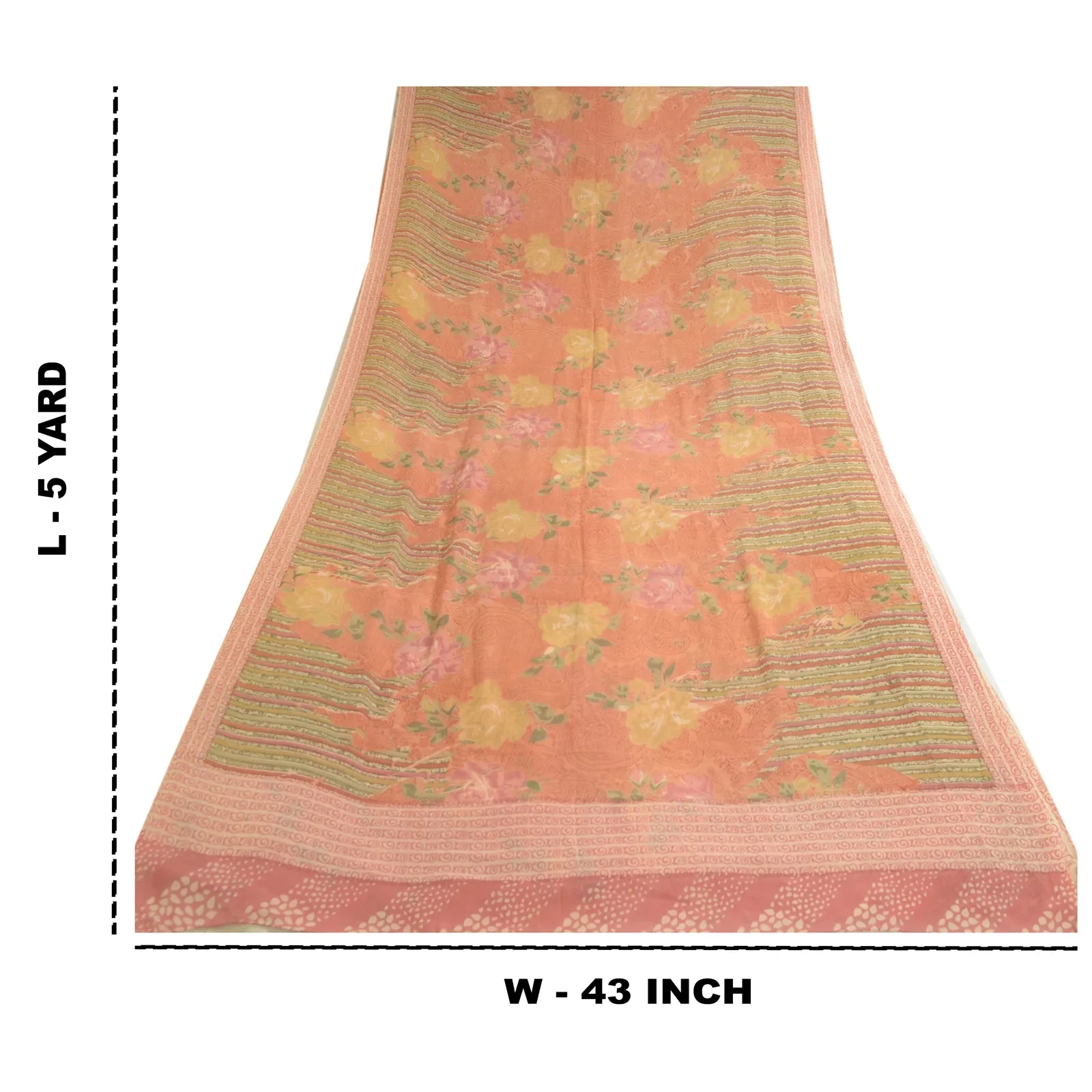 Sanskriti Vintage Sarees Peach Pure Georgette Silk Printed Sari Craft Fabric