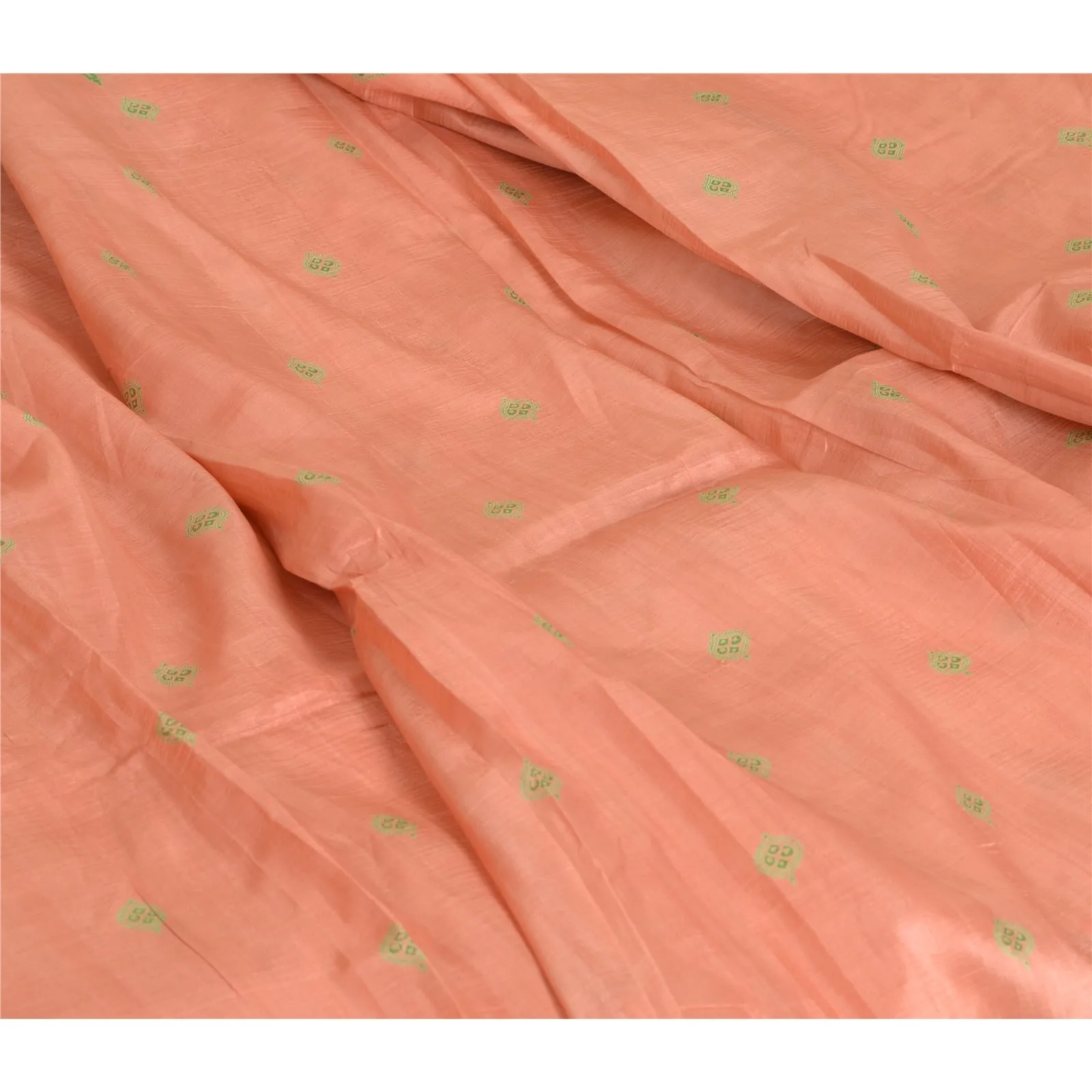 Sanskriti Vintage Sarees Pink/Green Pure Silk Sari Printed Soft 5yd Craft Fabric