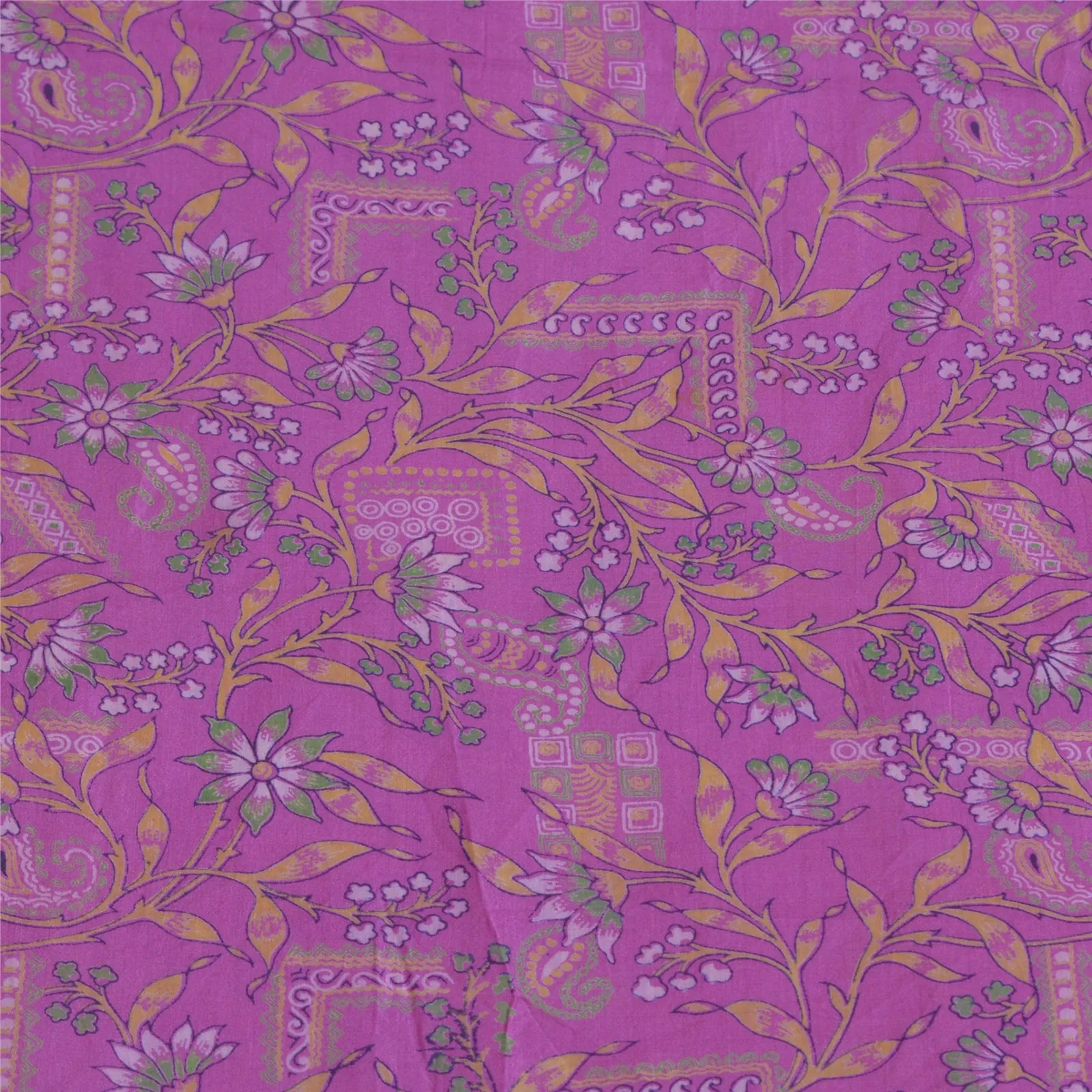 Sanskriti Vintage Sarees Purple Zari Border Pure Silk Printed Sari Craft Fabric