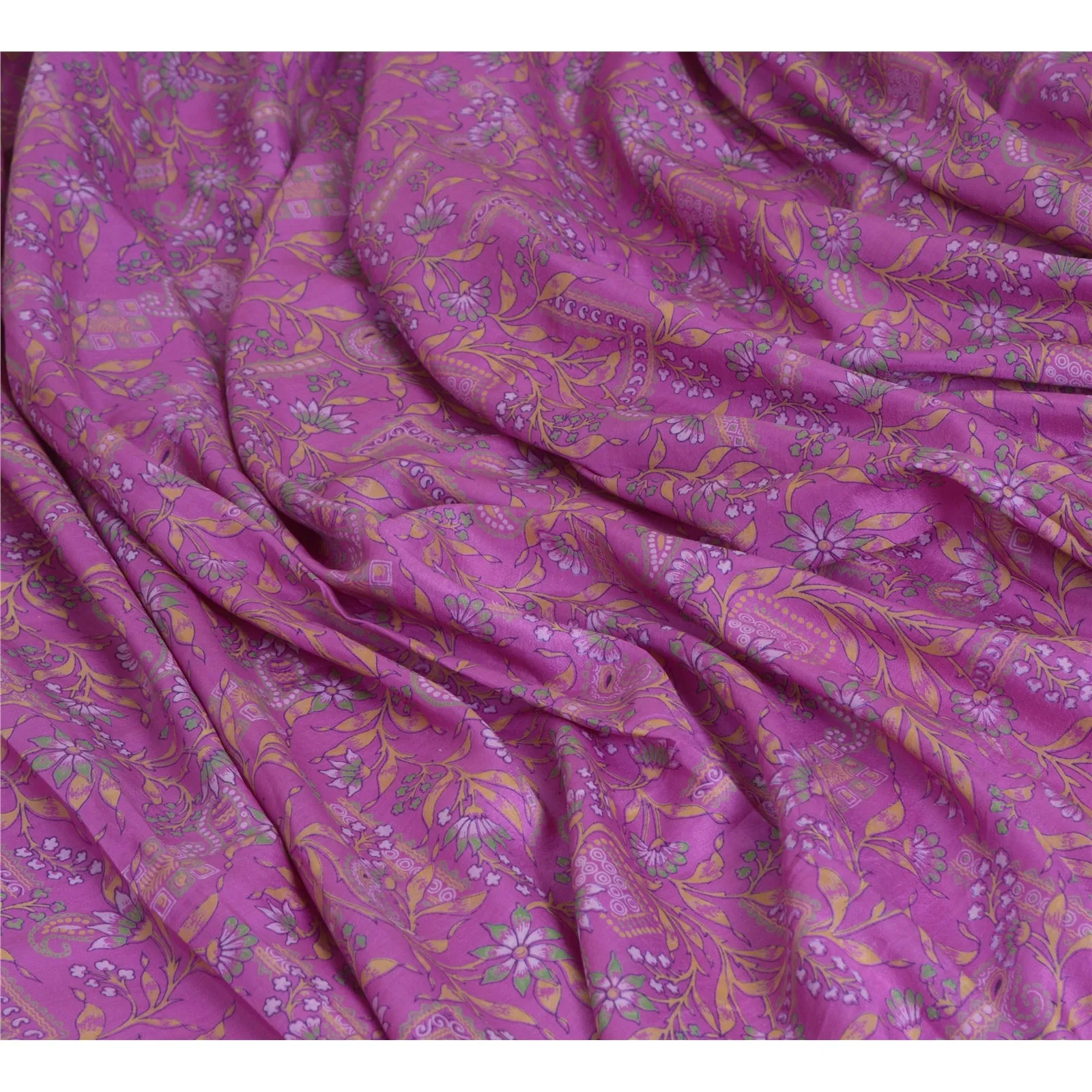 Sanskriti Vintage Sarees Purple Zari Border Pure Silk Printed Sari Craft Fabric