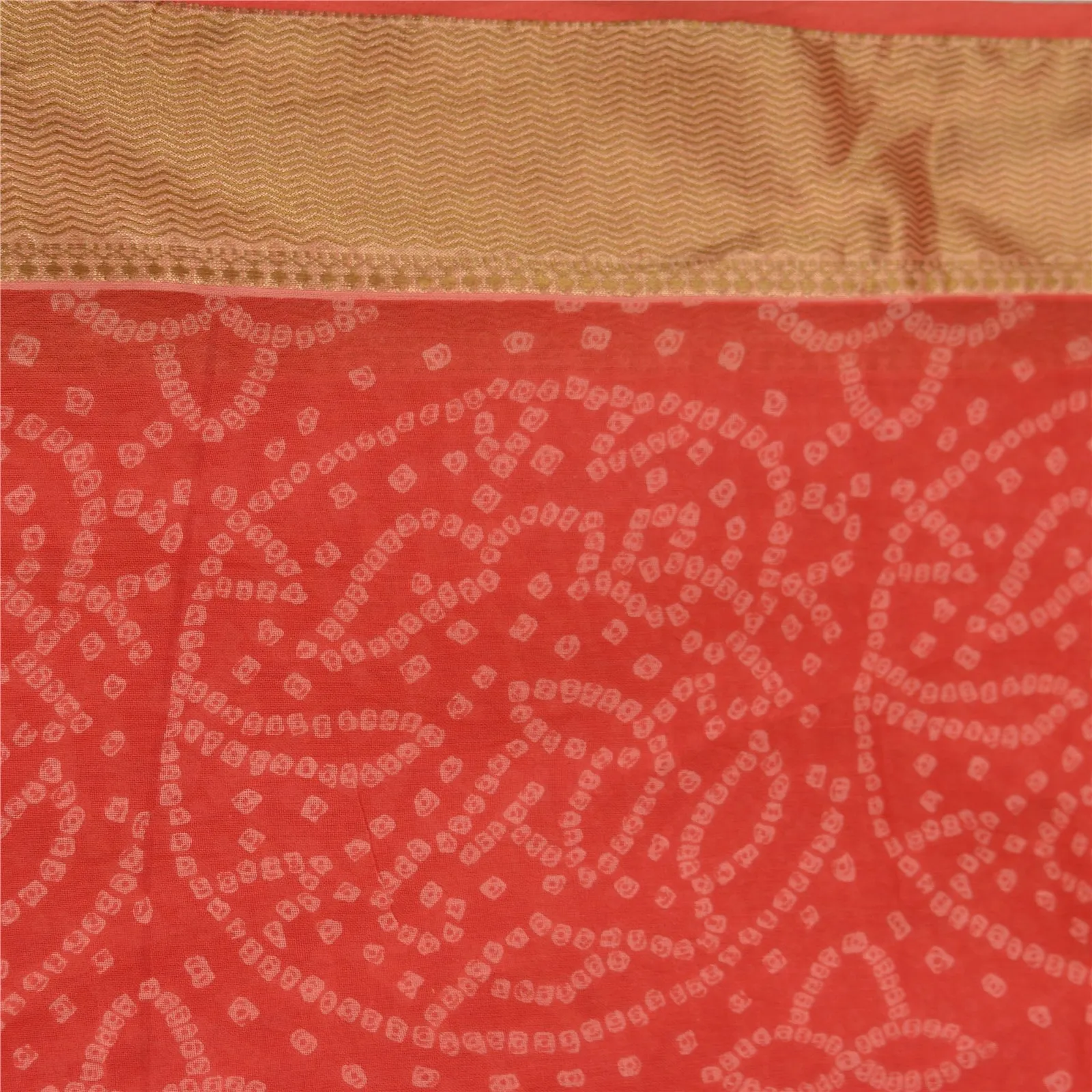 Sanskriti Vintage Sarees Red Bandhani Printed Pure Cotton Sari 5yd Craft Fabric