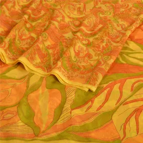 Sanskriti Vintage Sarees Yellow Pure Chiffon Silk Printed Sari Soft Craft Fabric