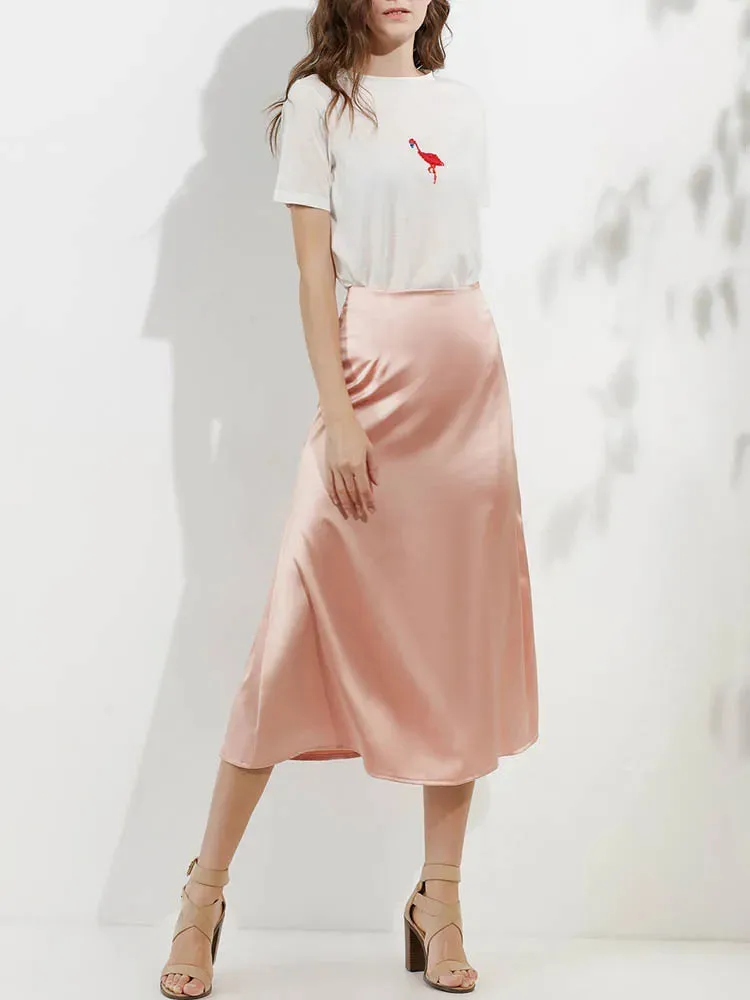 Silk Satin Skirts Korean Style High Waist A-line Elegant Long Pencil