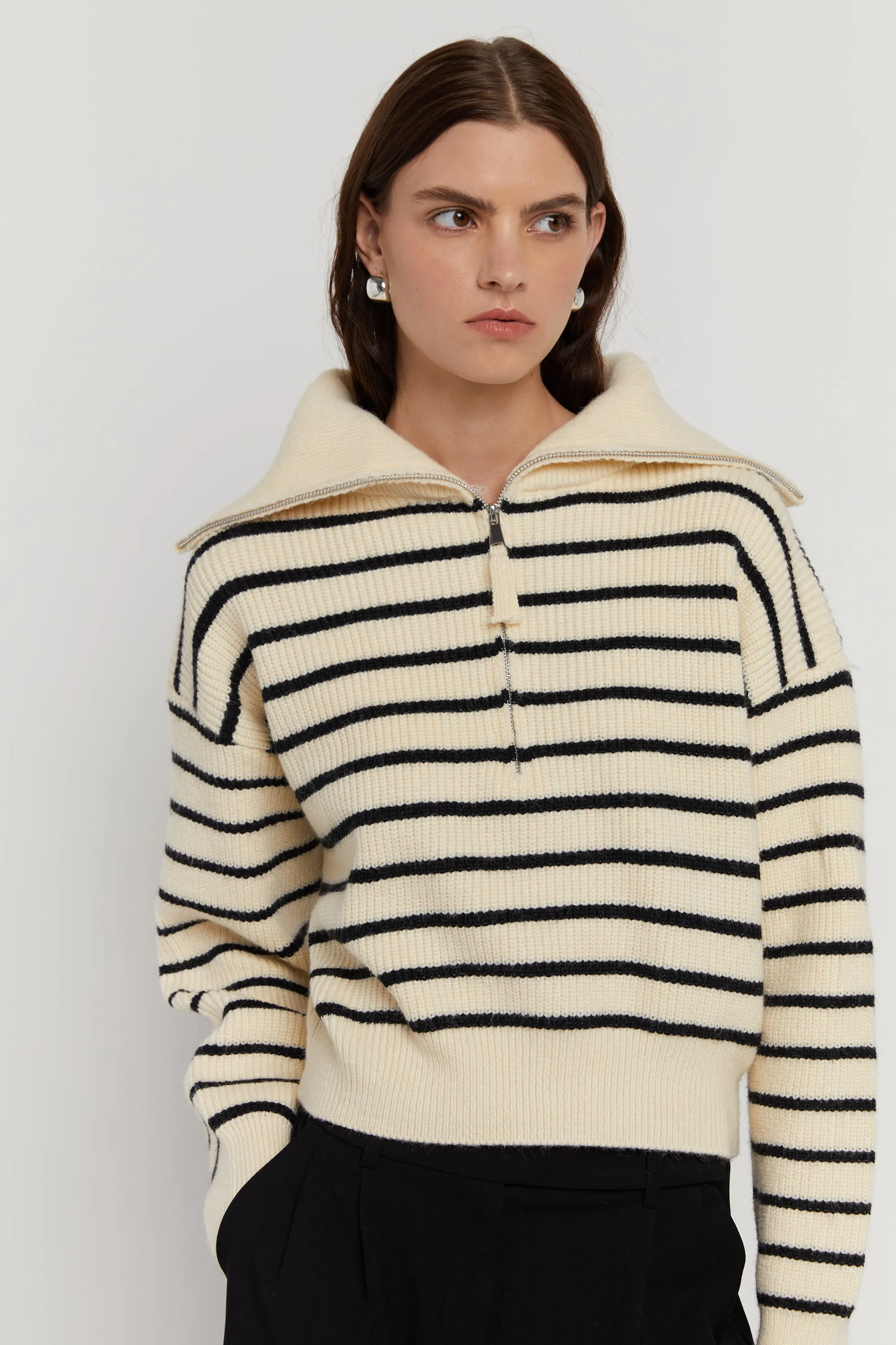 STRIPED HALF ZIP SWEATER