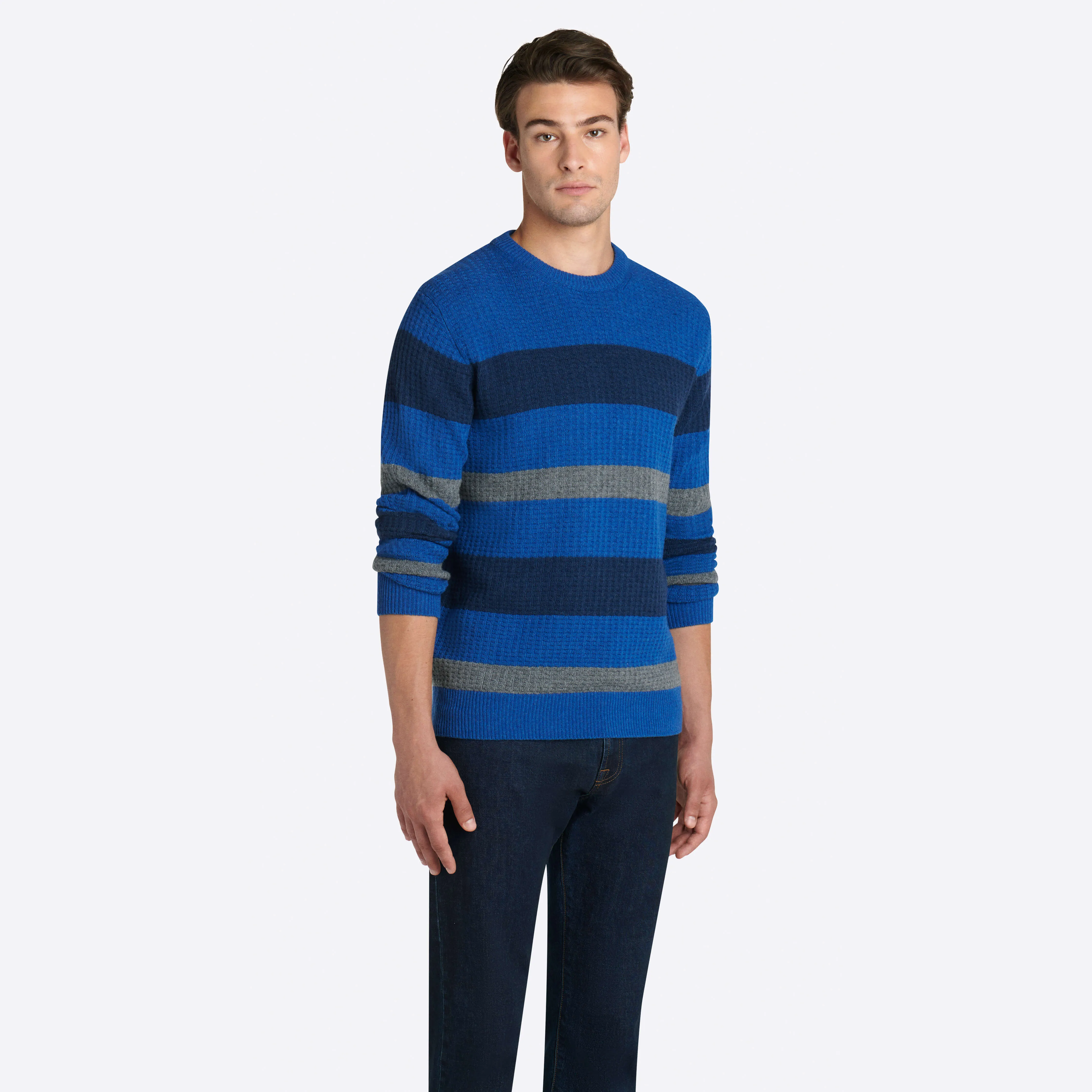 Striped Waffle Crew Neck Sweater