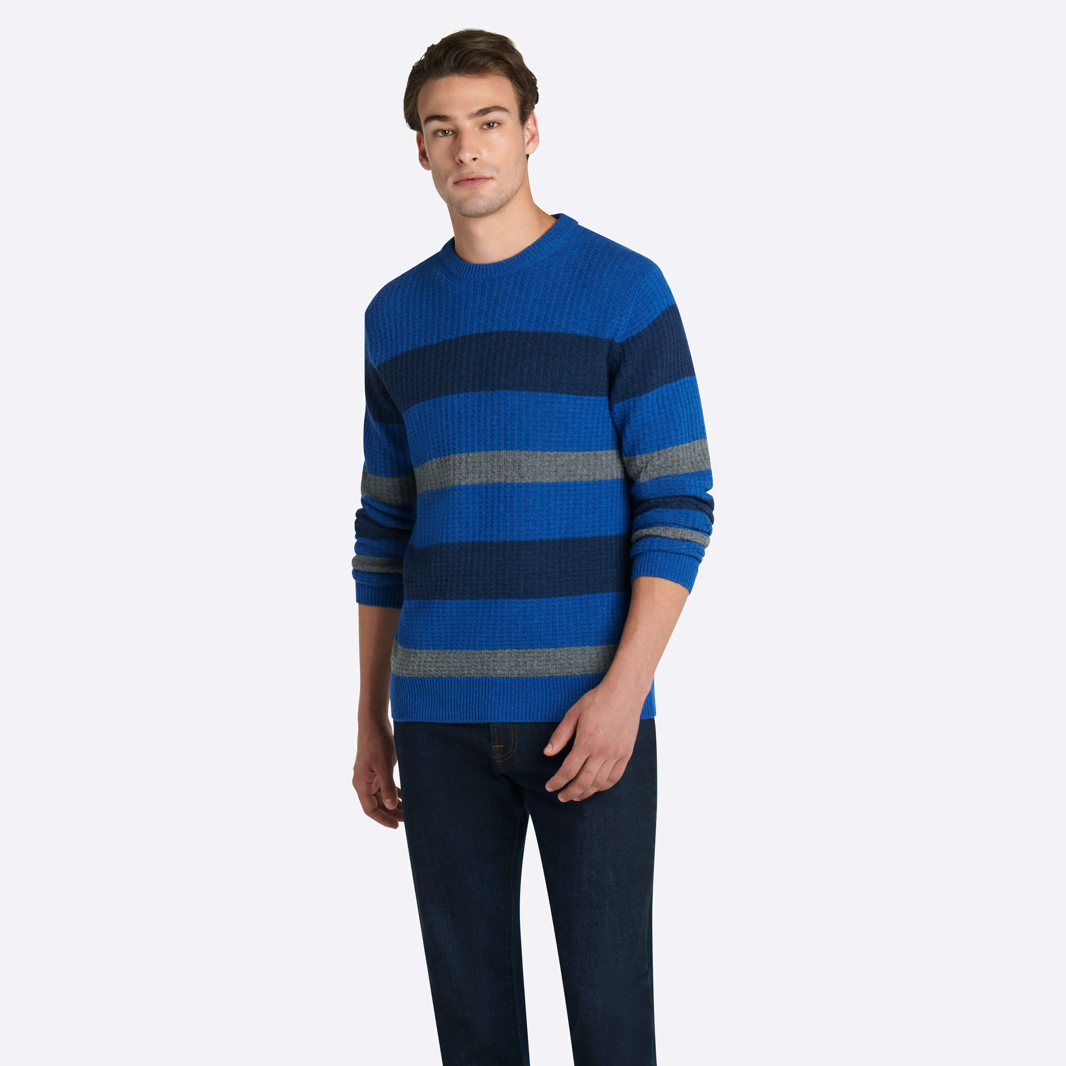 Striped Waffle Crew Neck Sweater