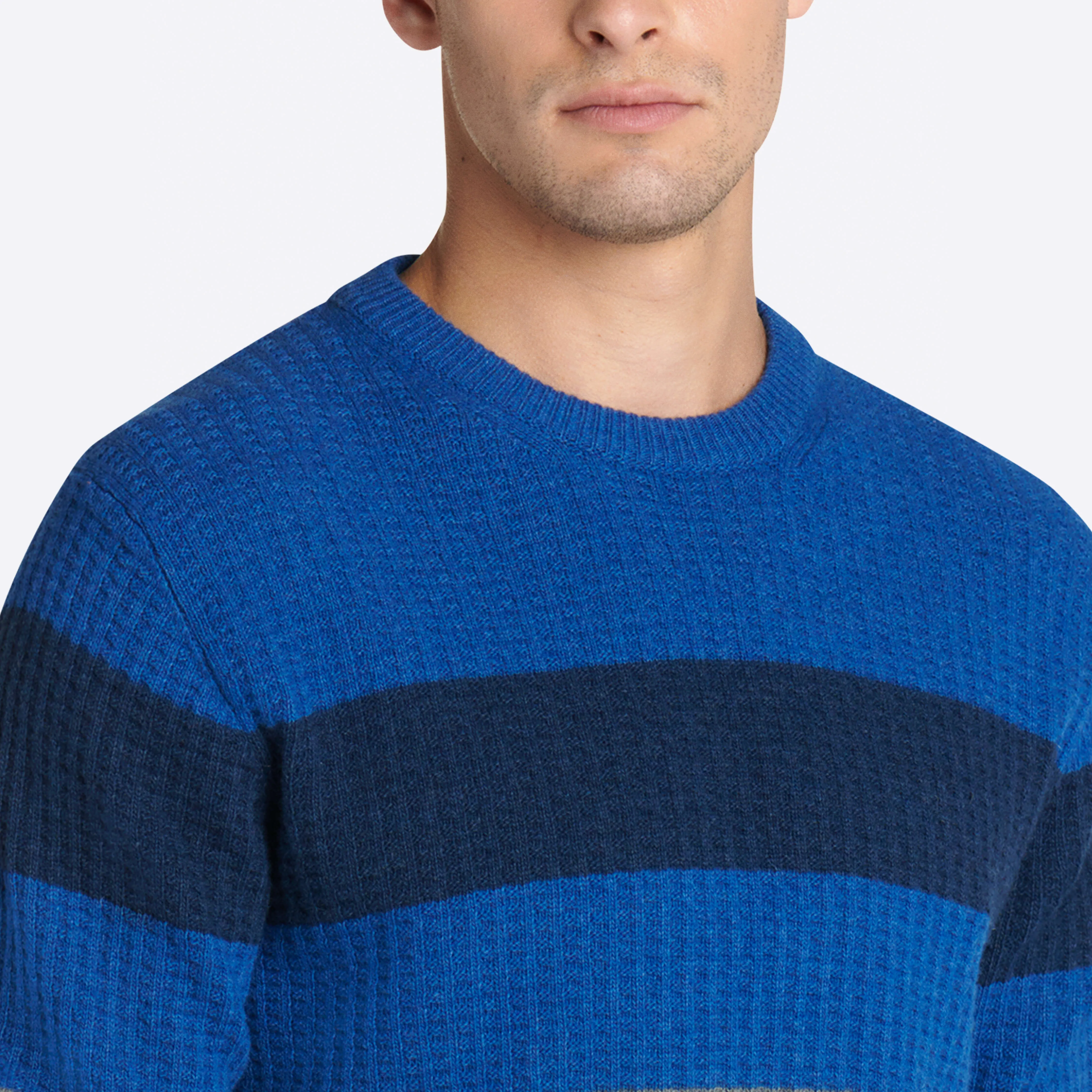 Striped Waffle Crew Neck Sweater