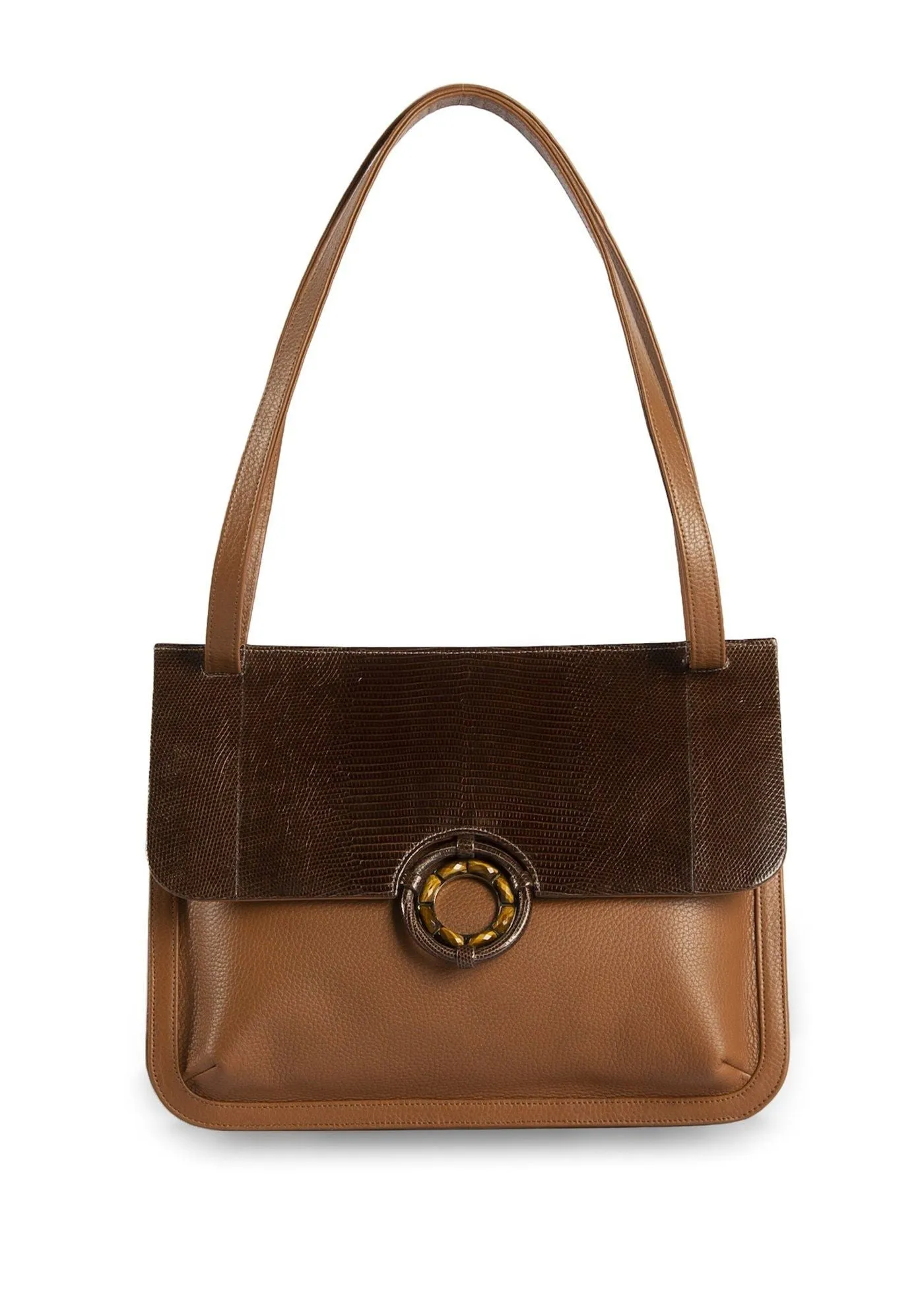 Sydney Saddle Bag - Cognac Lizard & Leather, Tiger Eye Grommet