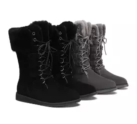 TARRAMARRA Lace Up Mid Calf Fashion Sheepskin Women Boots Becky