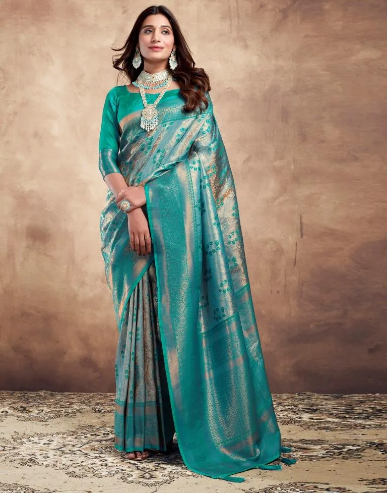 Teal Blue Silk Woven Sarees