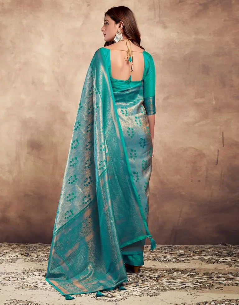 Teal Blue Silk Woven Sarees