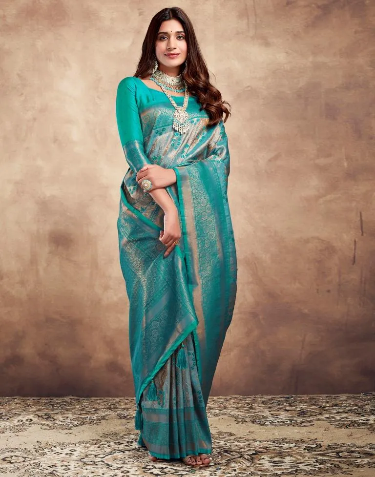 Teal Blue Silk Woven Sarees