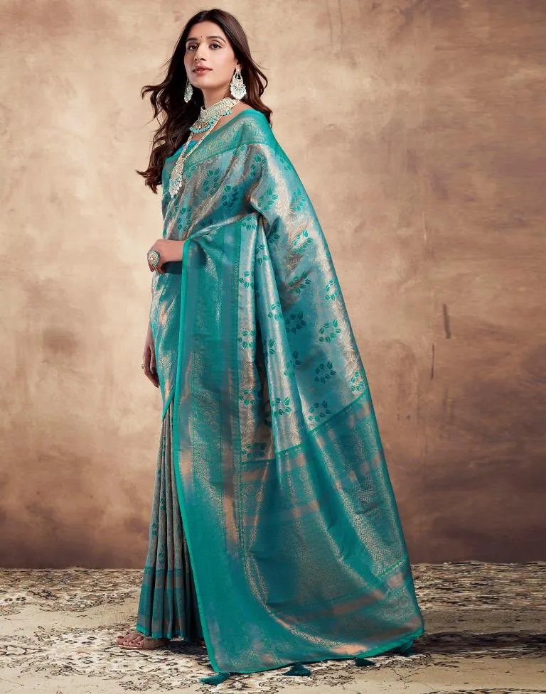 Teal Blue Silk Woven Sarees