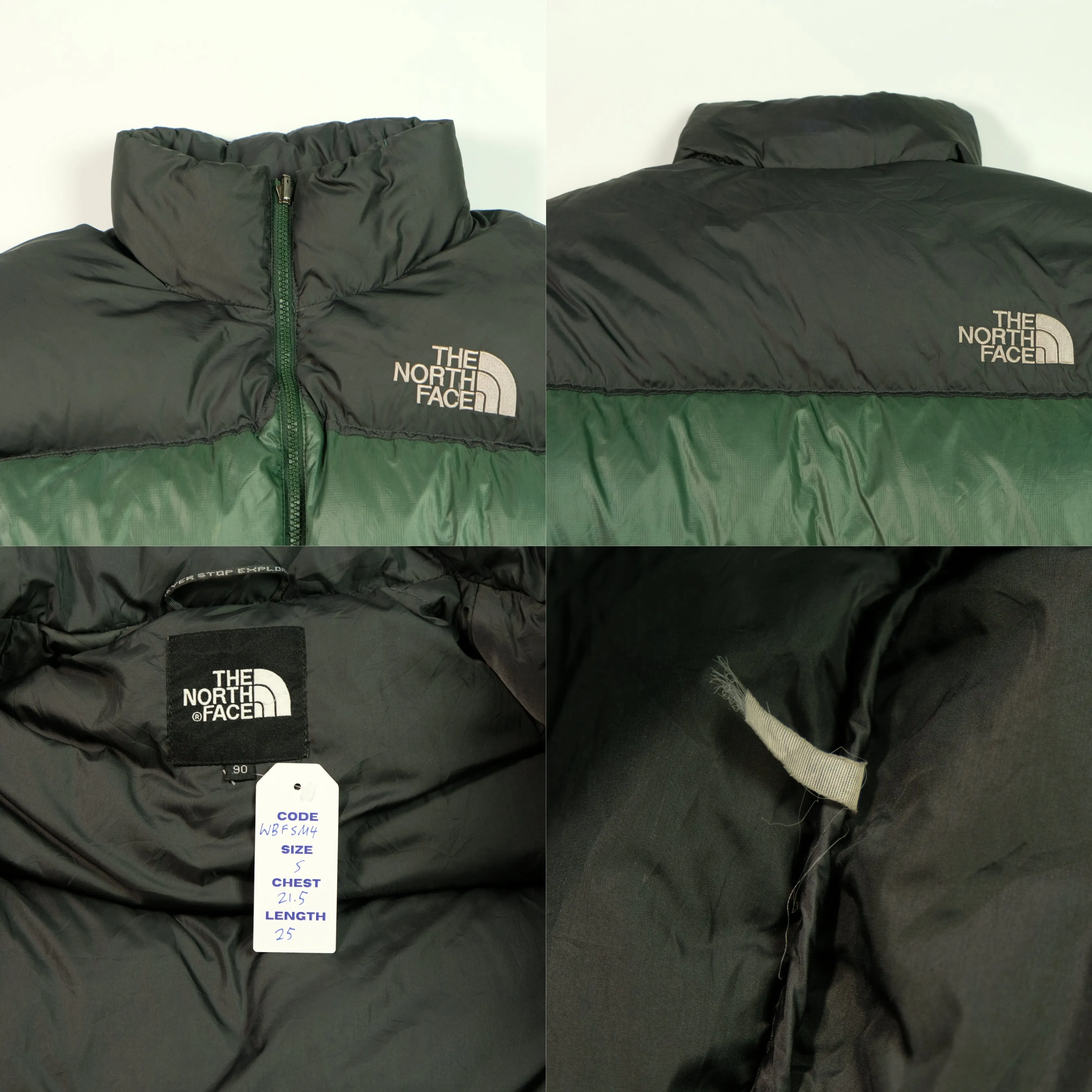 The North Face Nuptse 700 1990s Vintage Dark Green Down Puffer Jacket Small