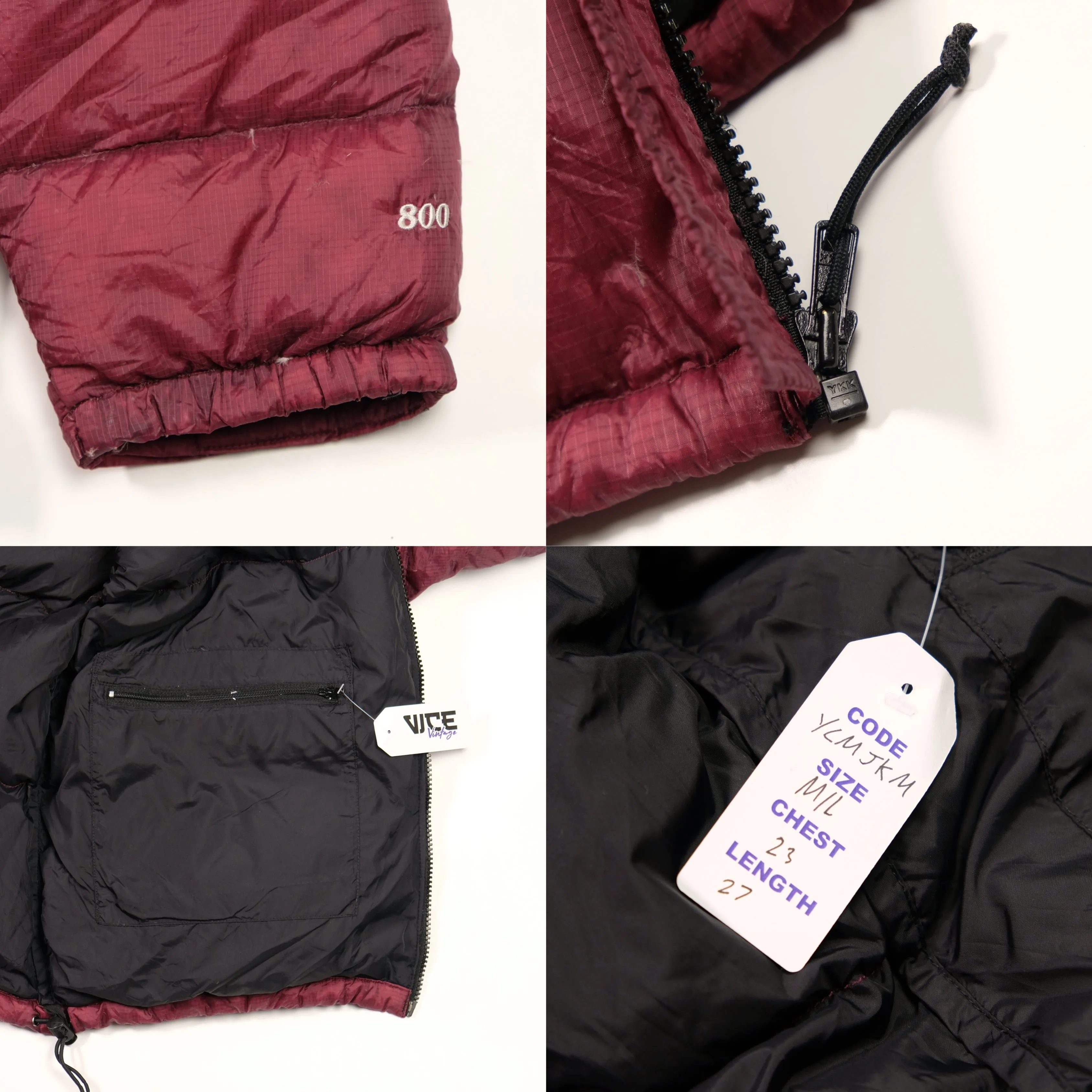 The North Face Nuptse 800 Vintage Burgundy Puffer Jacket Medium/Large